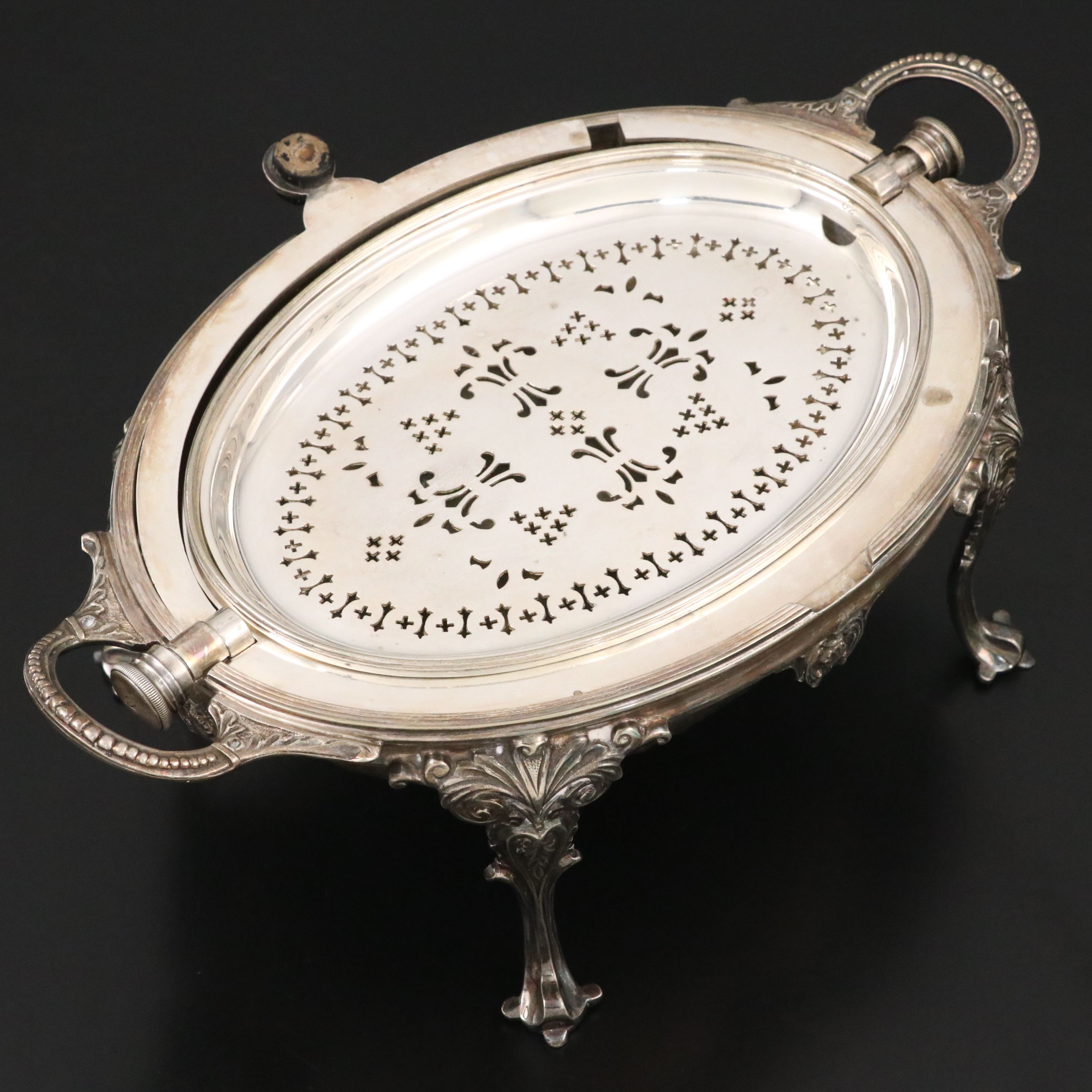 Edwardian Style Silver Plate Revolving Dome Buffet Server, Early 20th Century