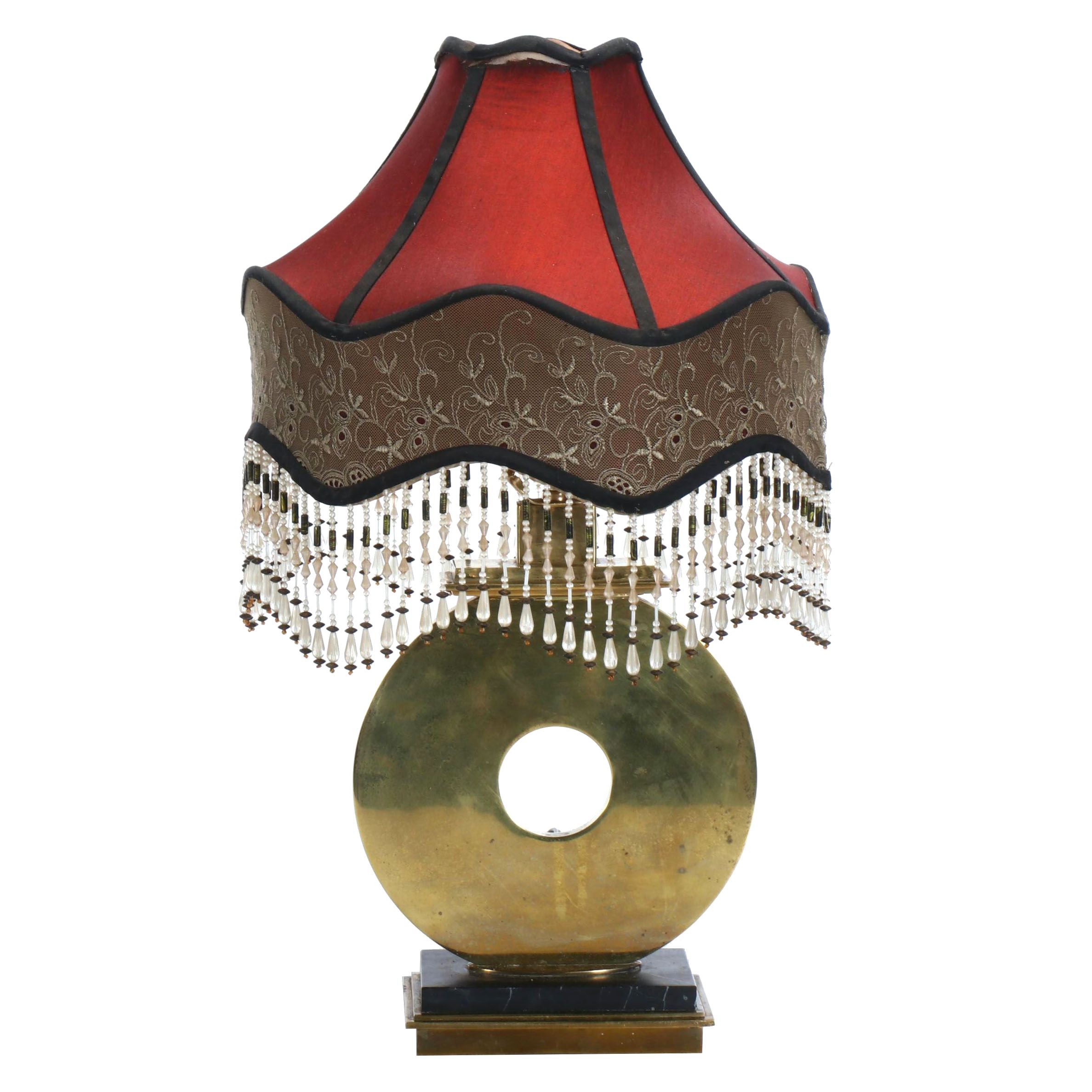 Robert Abbey Style Brass Tic-Tac-Toe Table Lamp & Victorian Style Beaded Shade