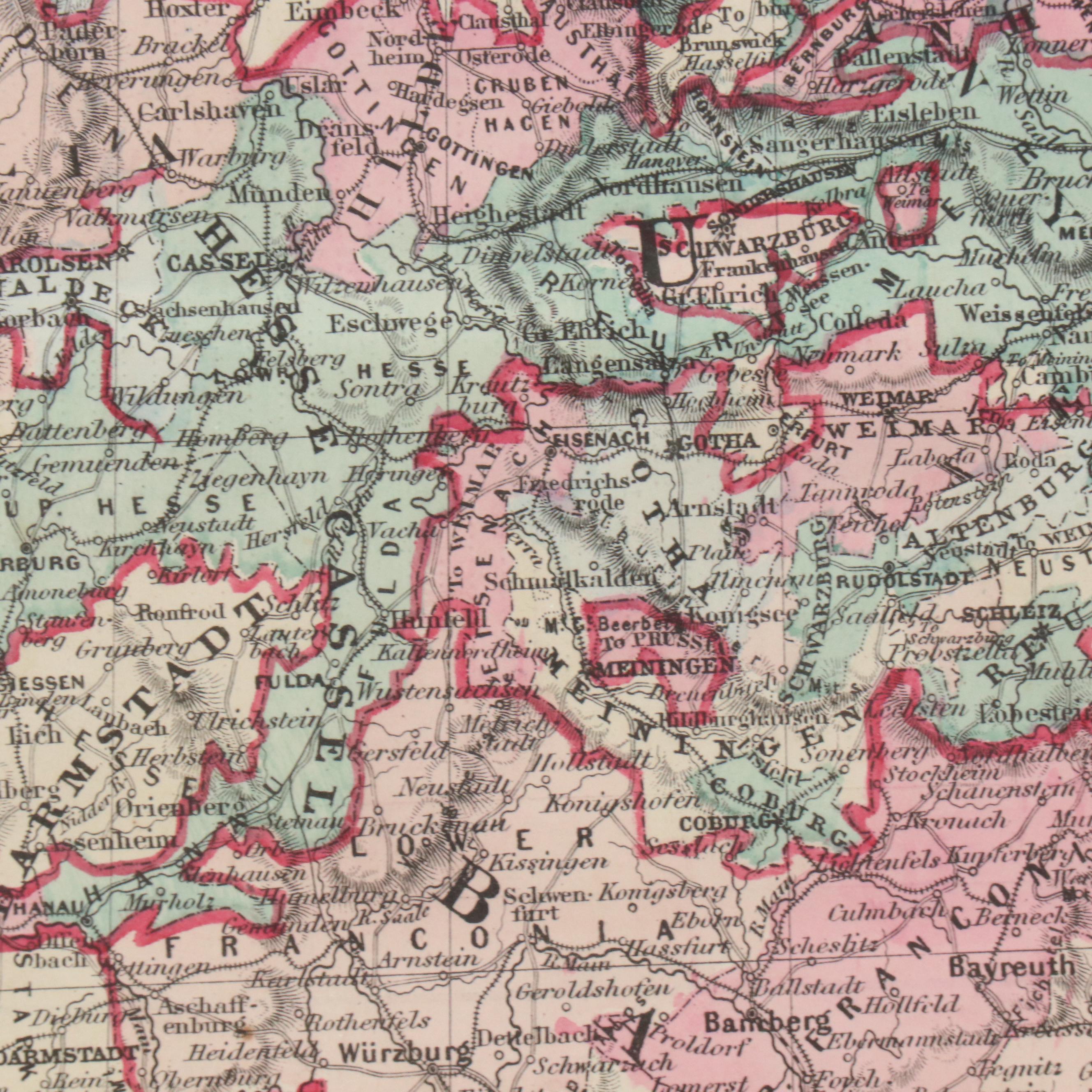 Hand-Colored Engraved Map "Johnson's Empire of Germany," Circa 1870