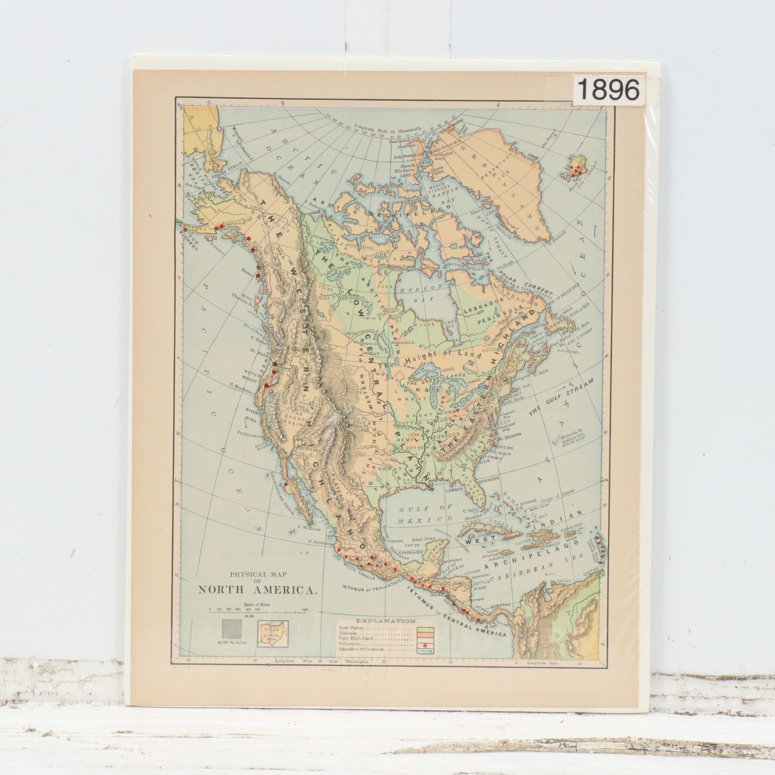 Wax Engraved Maps "Dakota" and "Physical Map of North America"