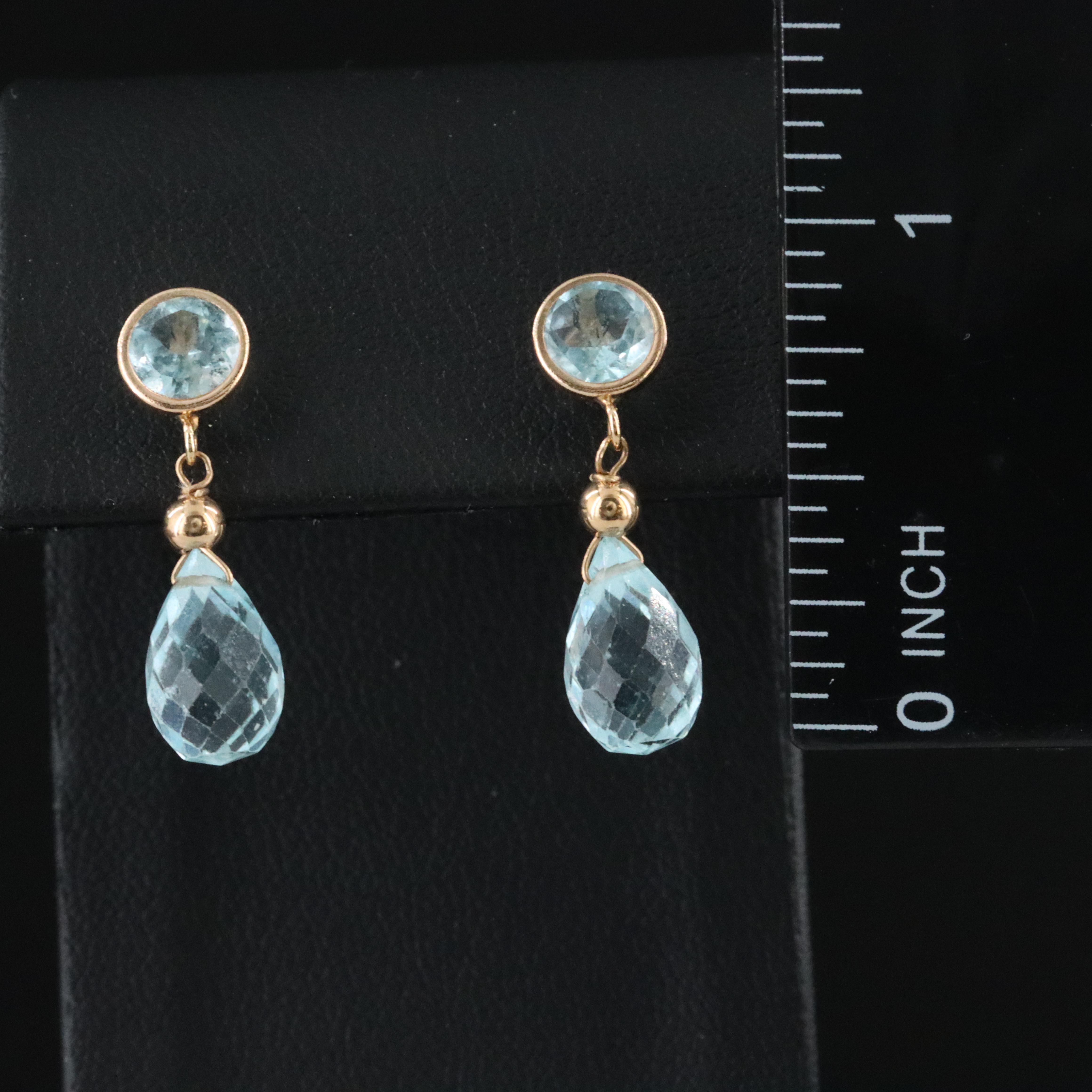 14K Blue Topaz Briolette Drop Earrings