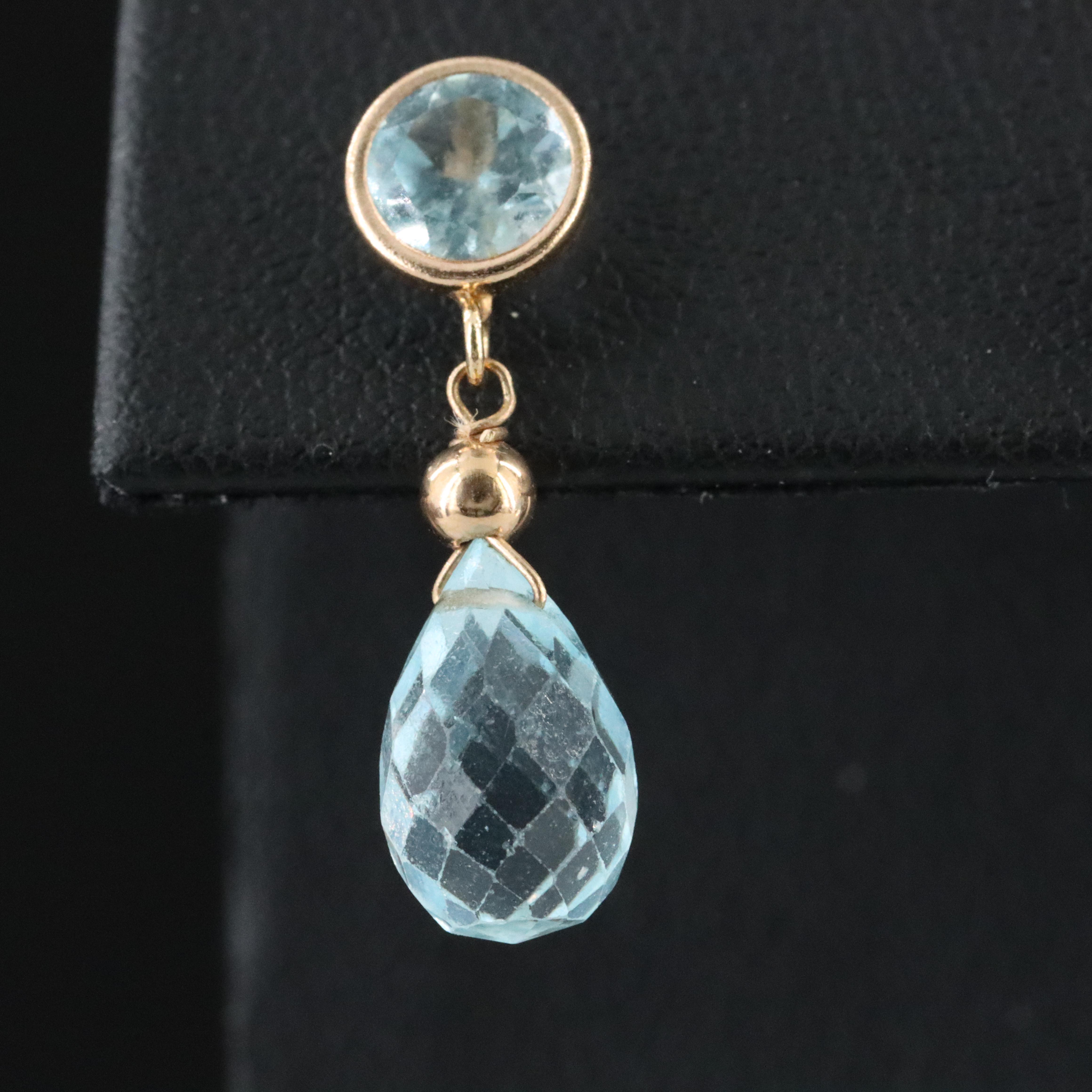 14K Blue Topaz Briolette Drop Earrings