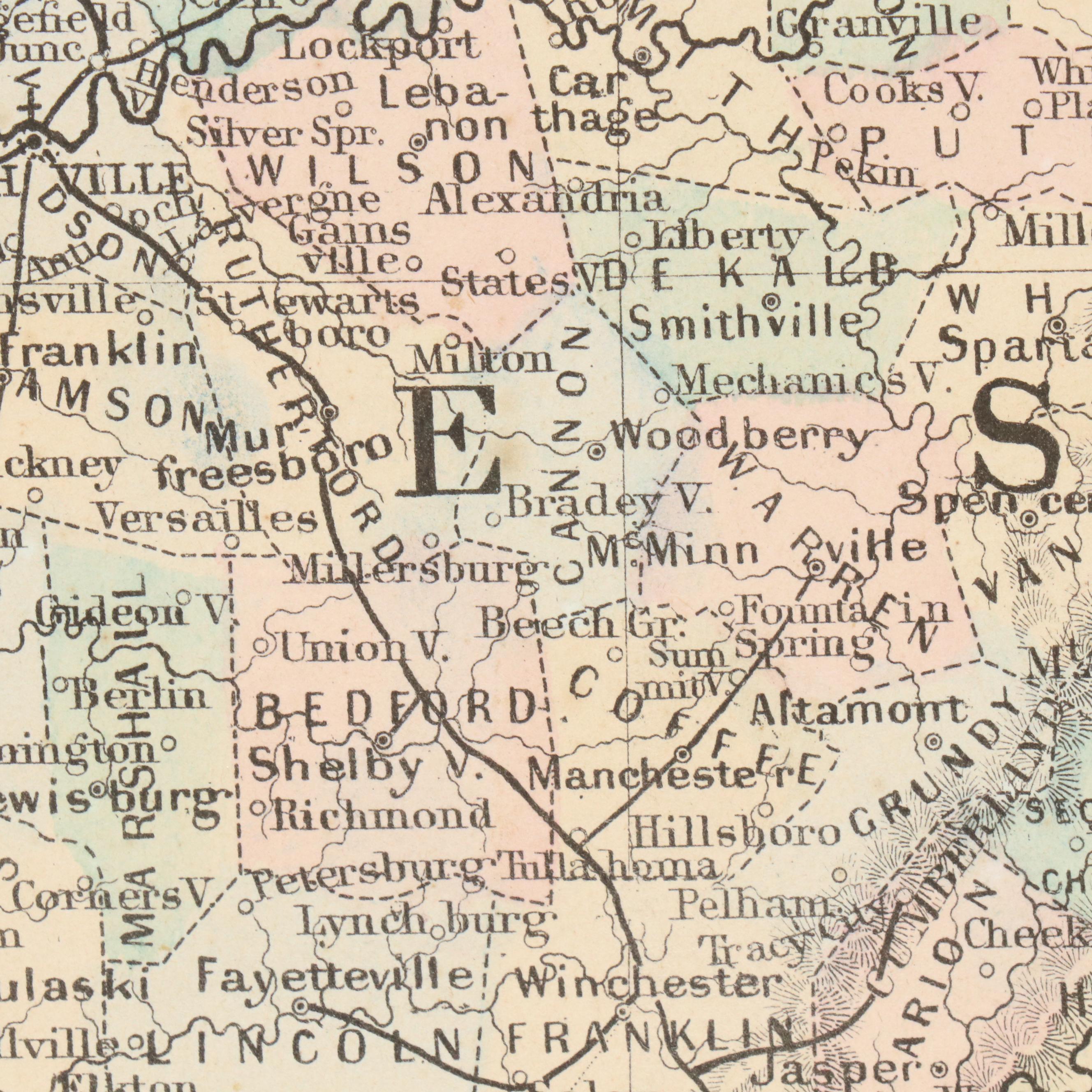 Hand-Colored Engraved Map "County Map of Kentucky and Tennessee," c. 1871