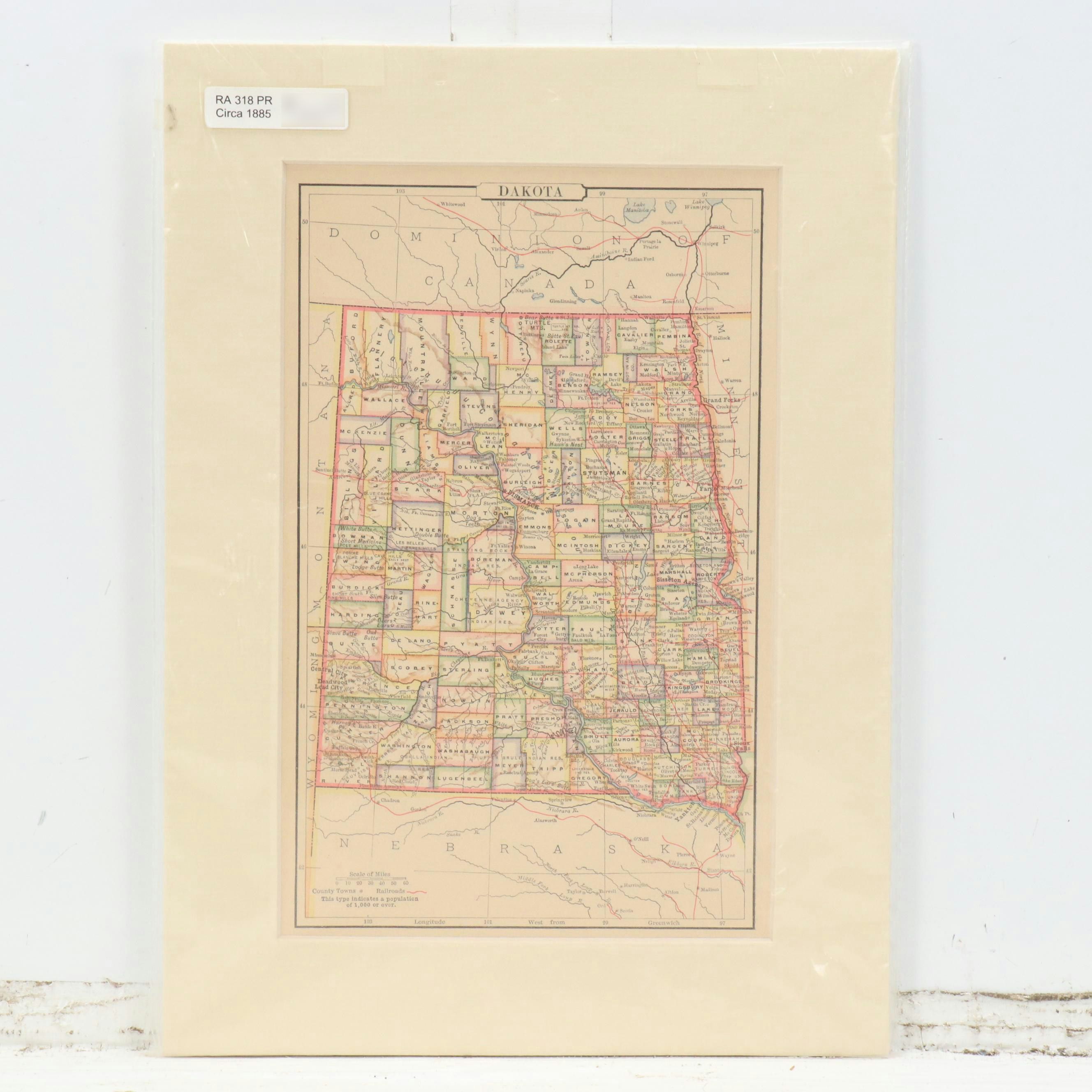 Wax Engraved Maps "Dakota" and "Physical Map of North America"