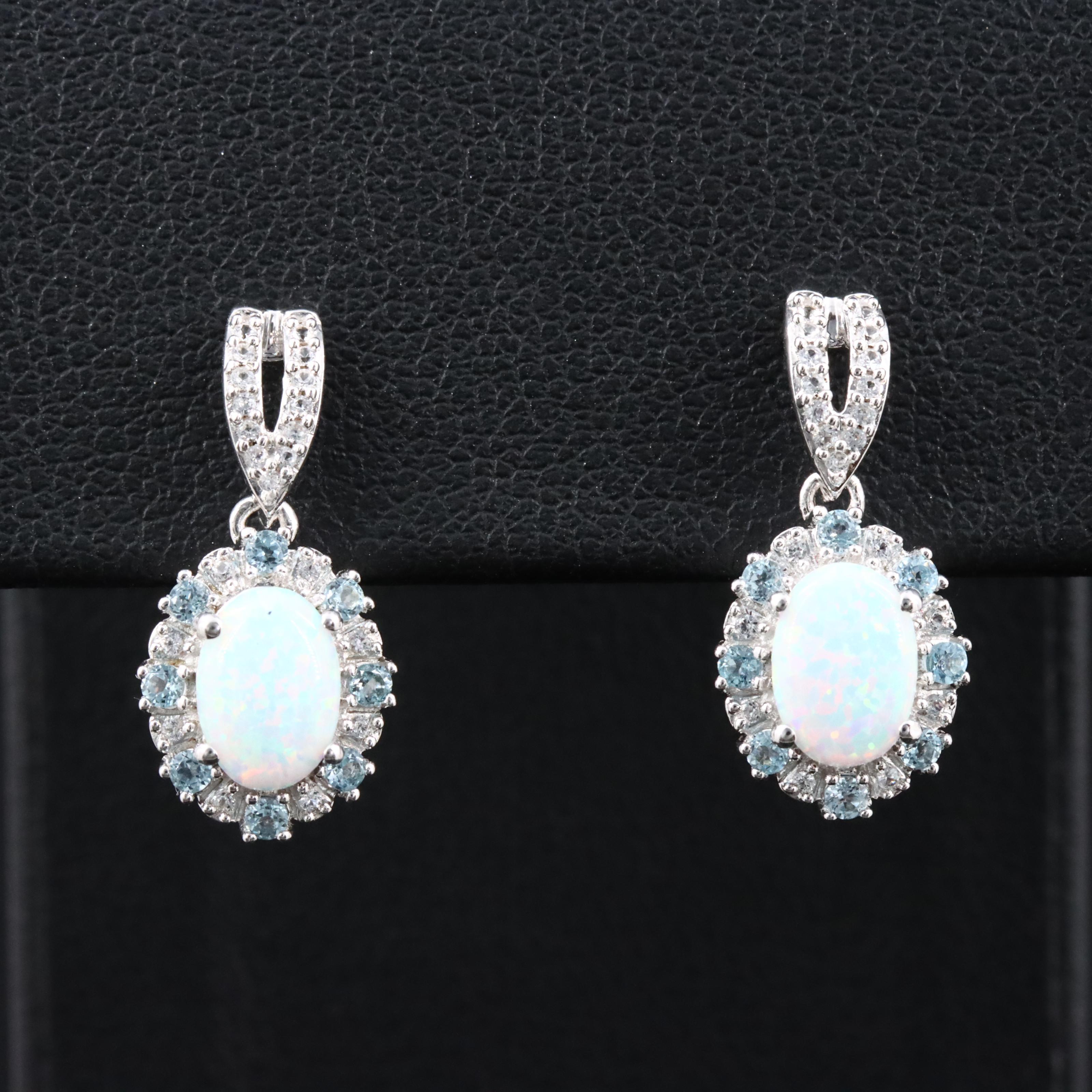 Sterling Opal Earrings with Blue Topaz and White Sapphire Accents