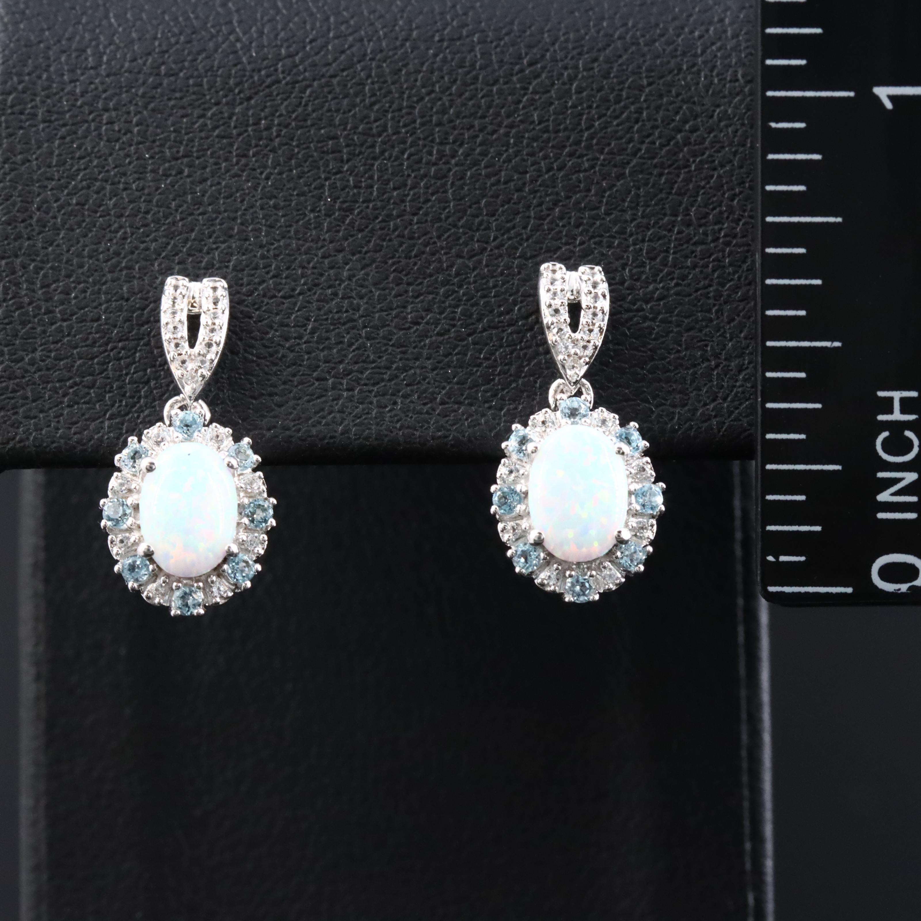 Sterling Opal Earrings with Blue Topaz and White Sapphire Accents