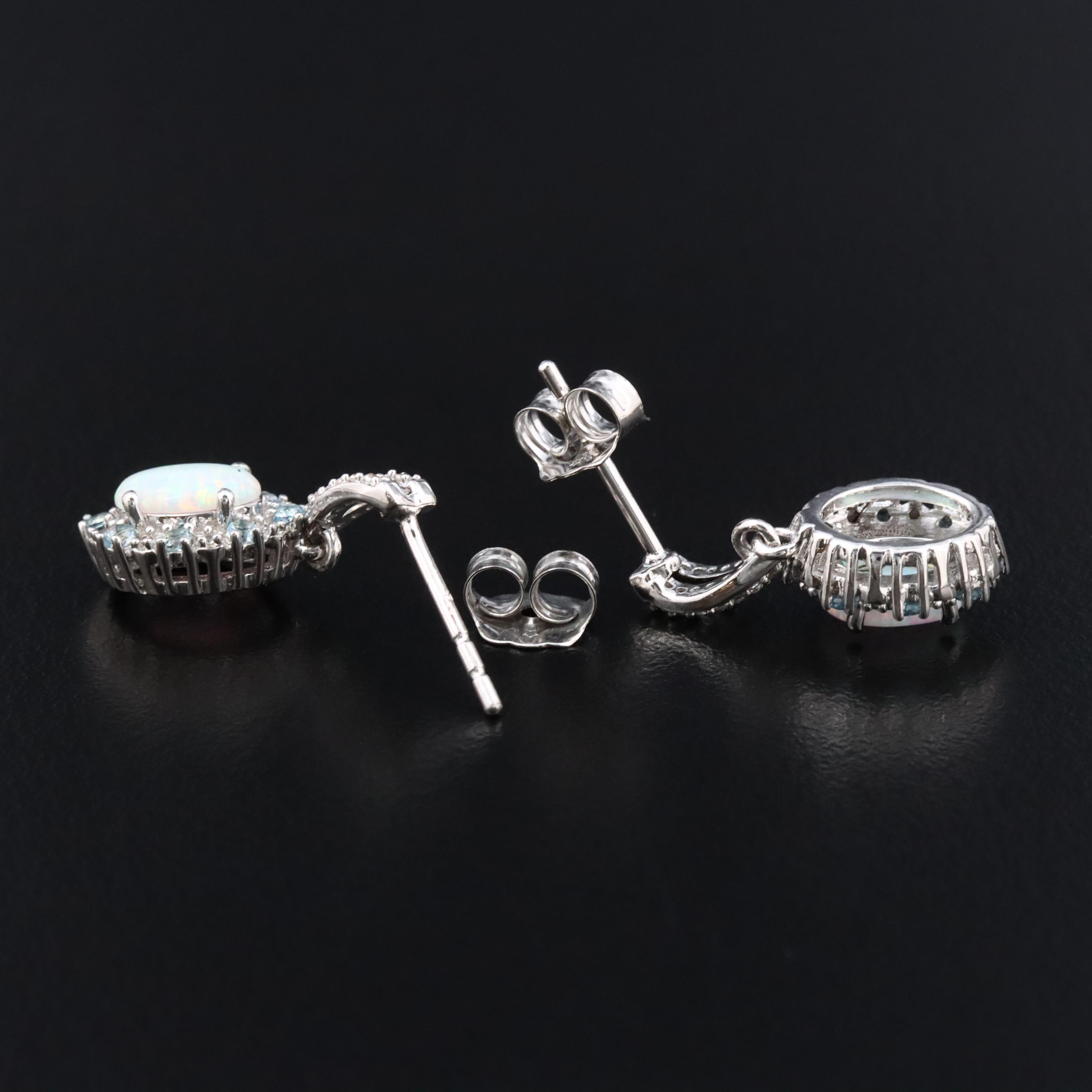 Sterling Opal Earrings with Blue Topaz and White Sapphire Accents