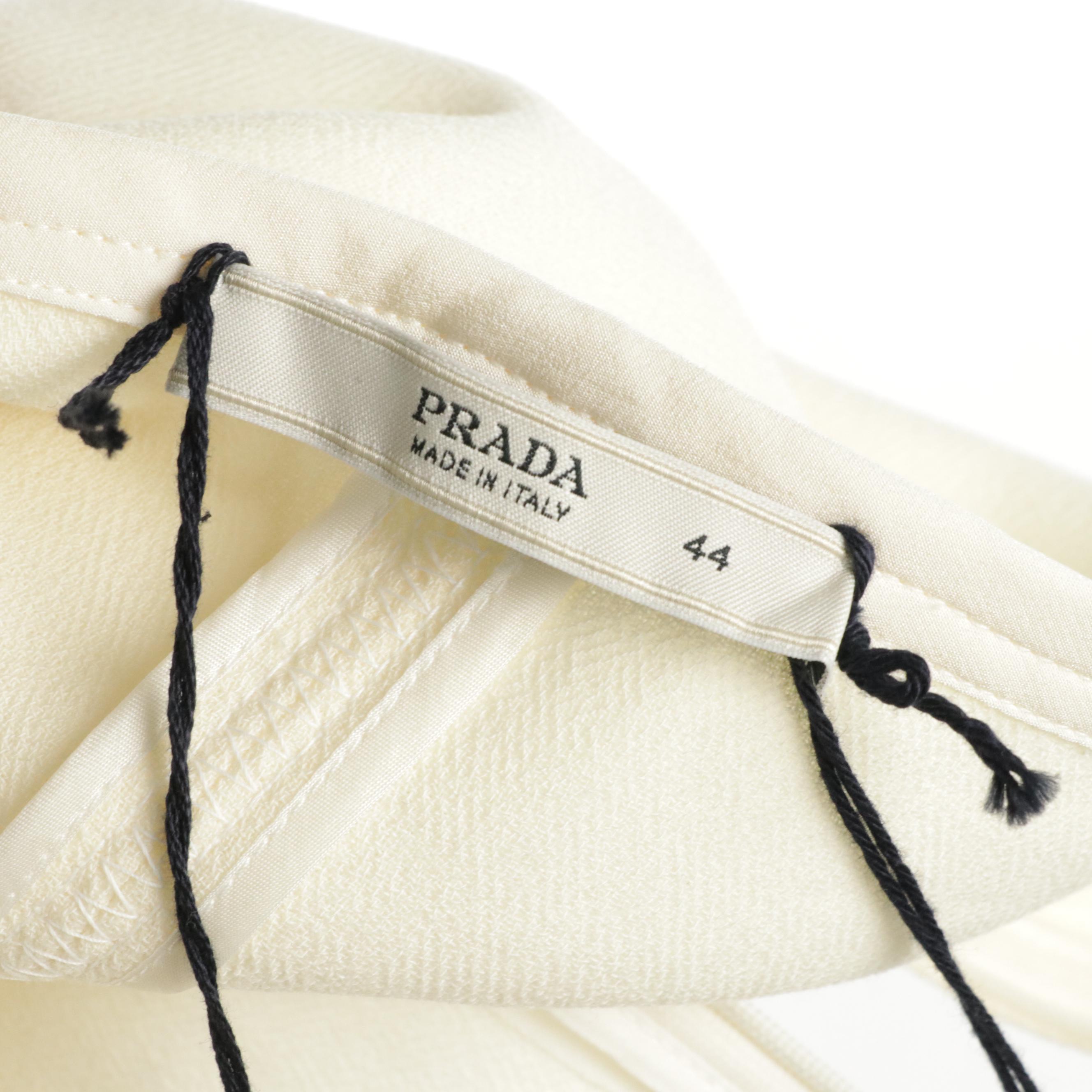 Prada Ivory Virgin Wool Midi Skirt with Black Grosgrain Trim; Retains Tags