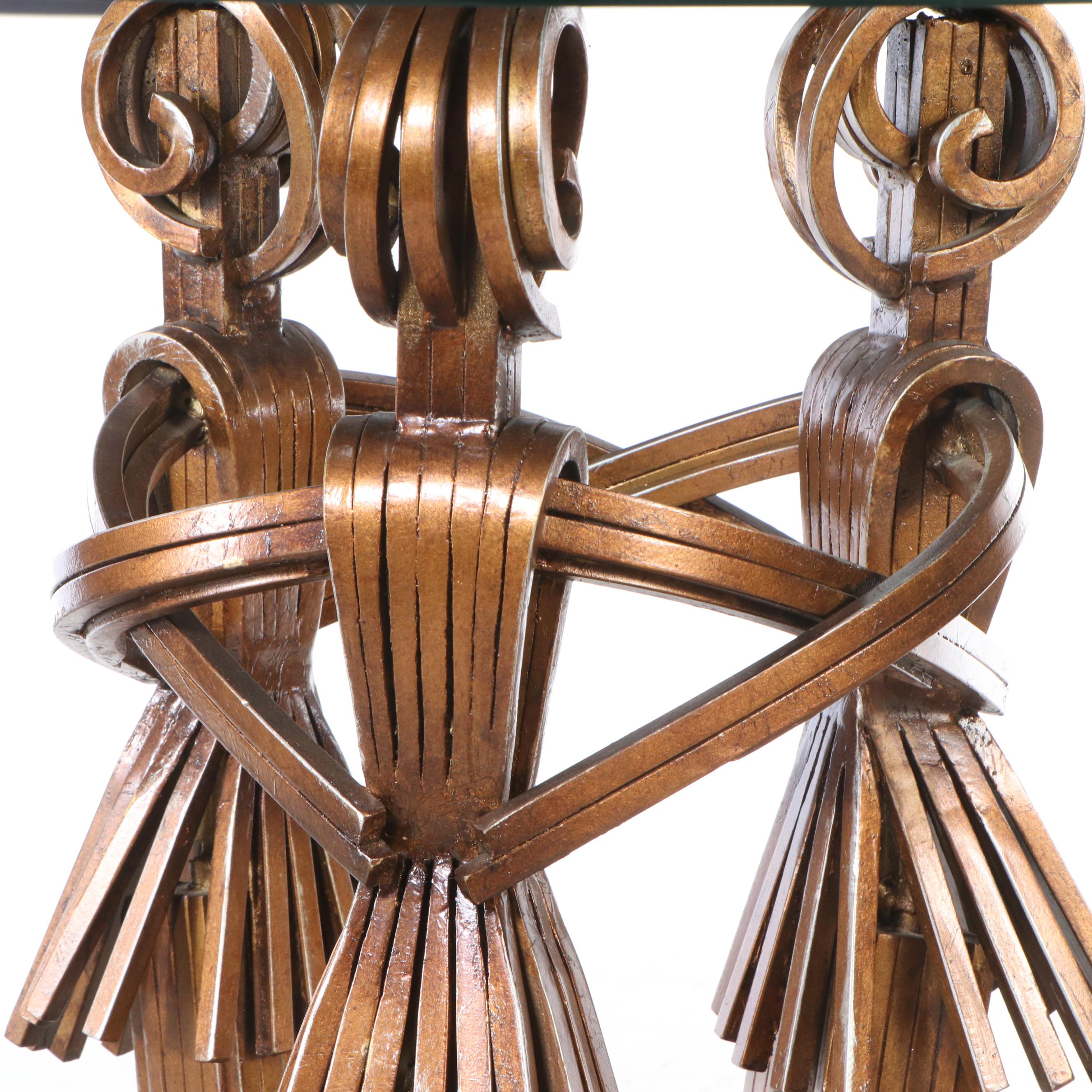 Contemporary Metal Figural Pedestal Table with Glass Top