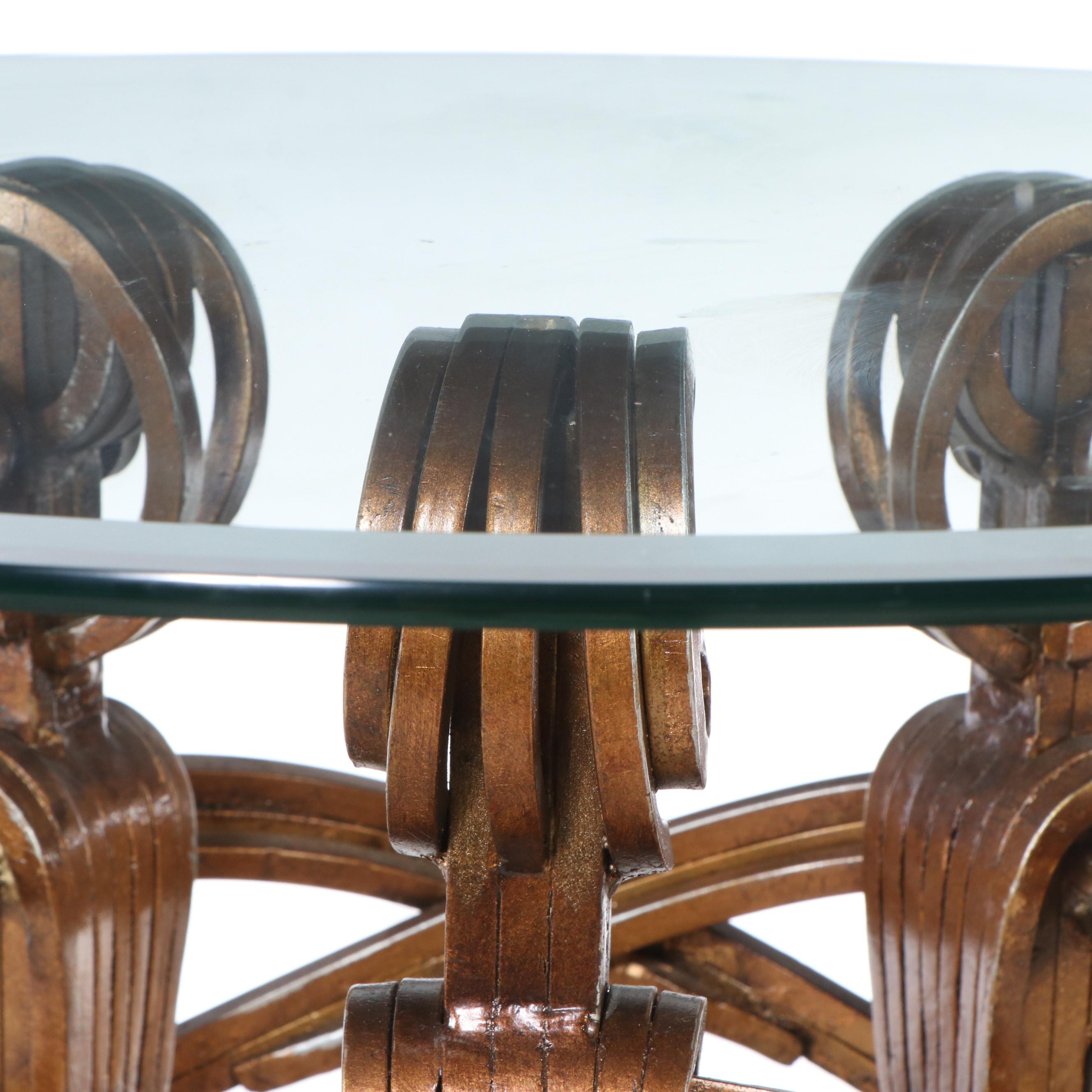Contemporary Metal Figural Pedestal Table with Glass Top