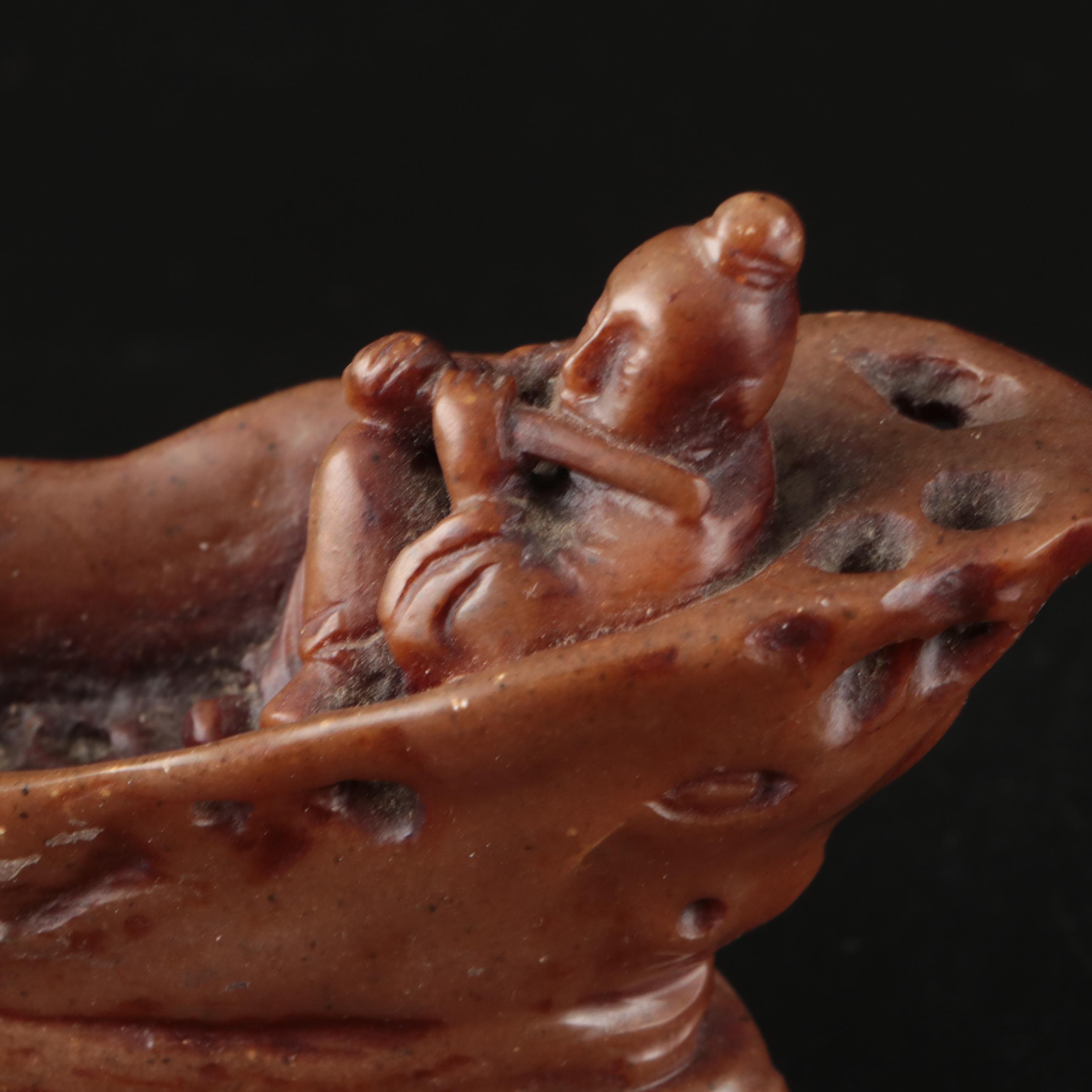 Schmid-60 Porcelain Demitasse Cups and Saucers with Carved Stone Figurine