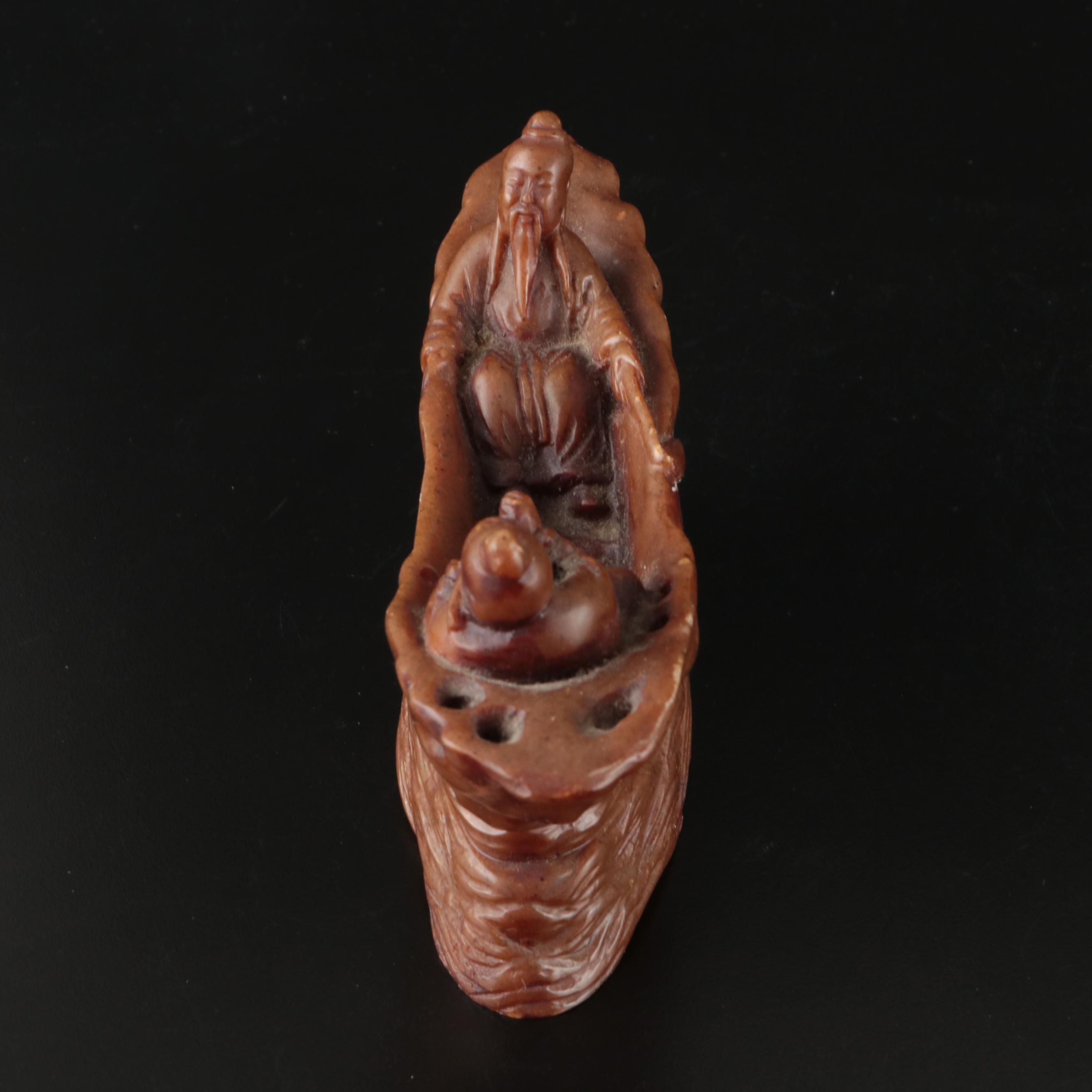 Schmid-60 Porcelain Demitasse Cups and Saucers with Carved Stone Figurine