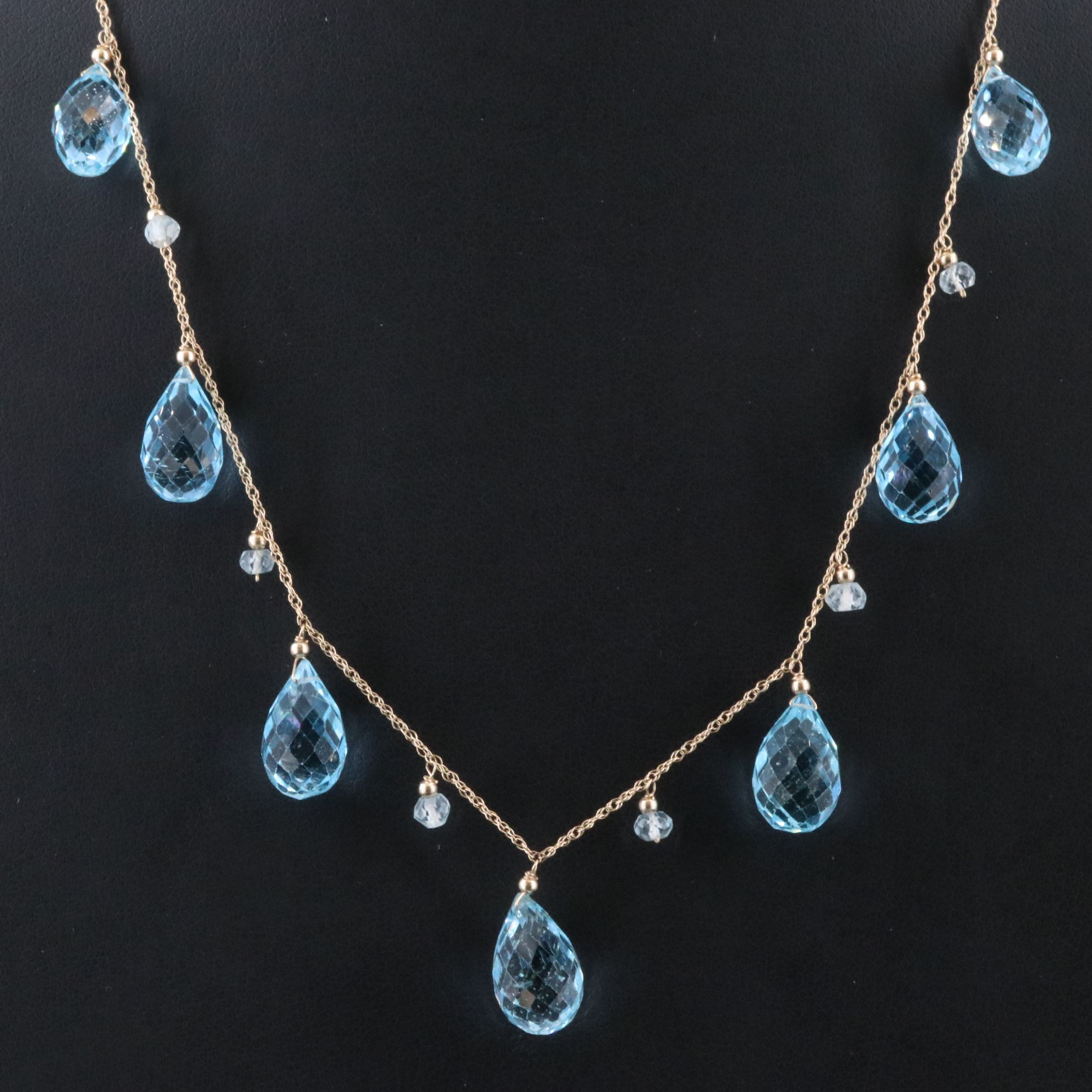 14K Blue Topaz Briolette Fringe Necklace