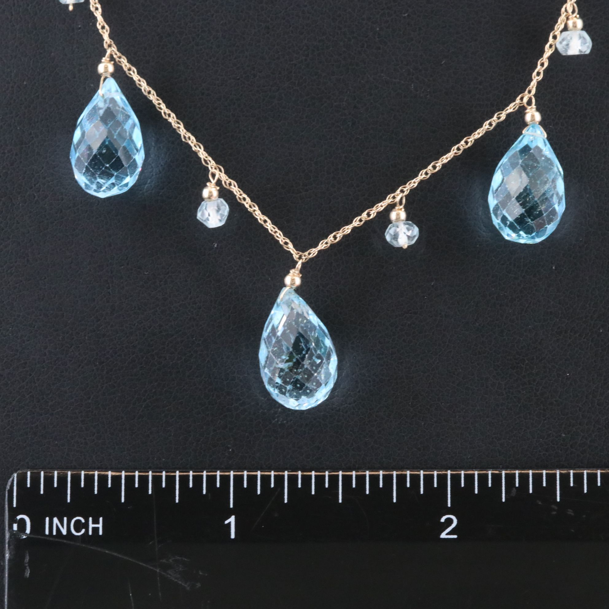 14K Blue Topaz Briolette Fringe Necklace