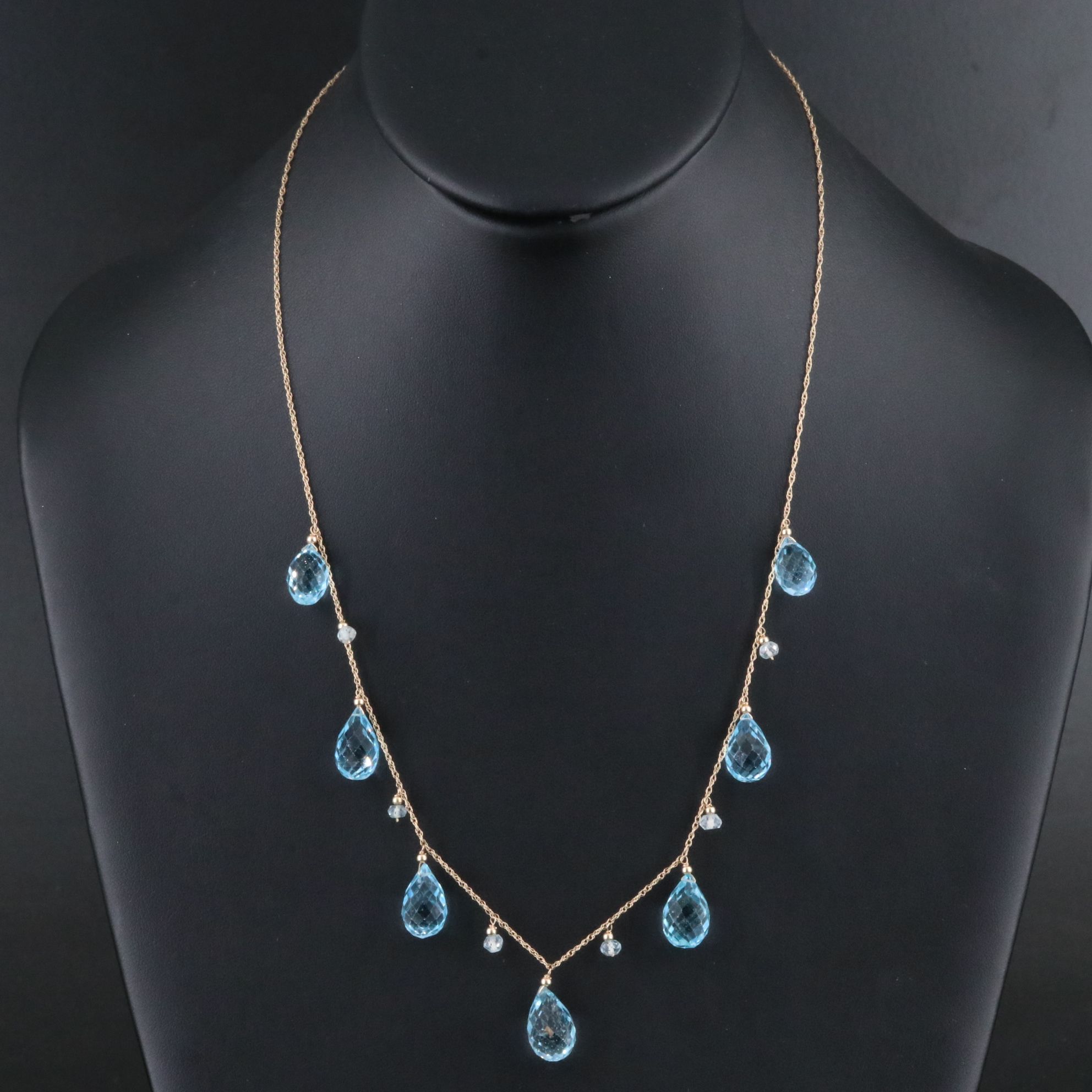 14K Blue Topaz Briolette Fringe Necklace