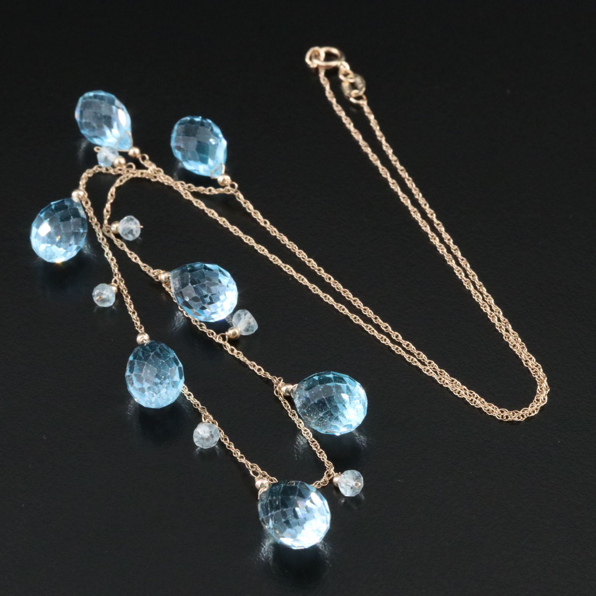 14K Blue Topaz Briolette Fringe Necklace