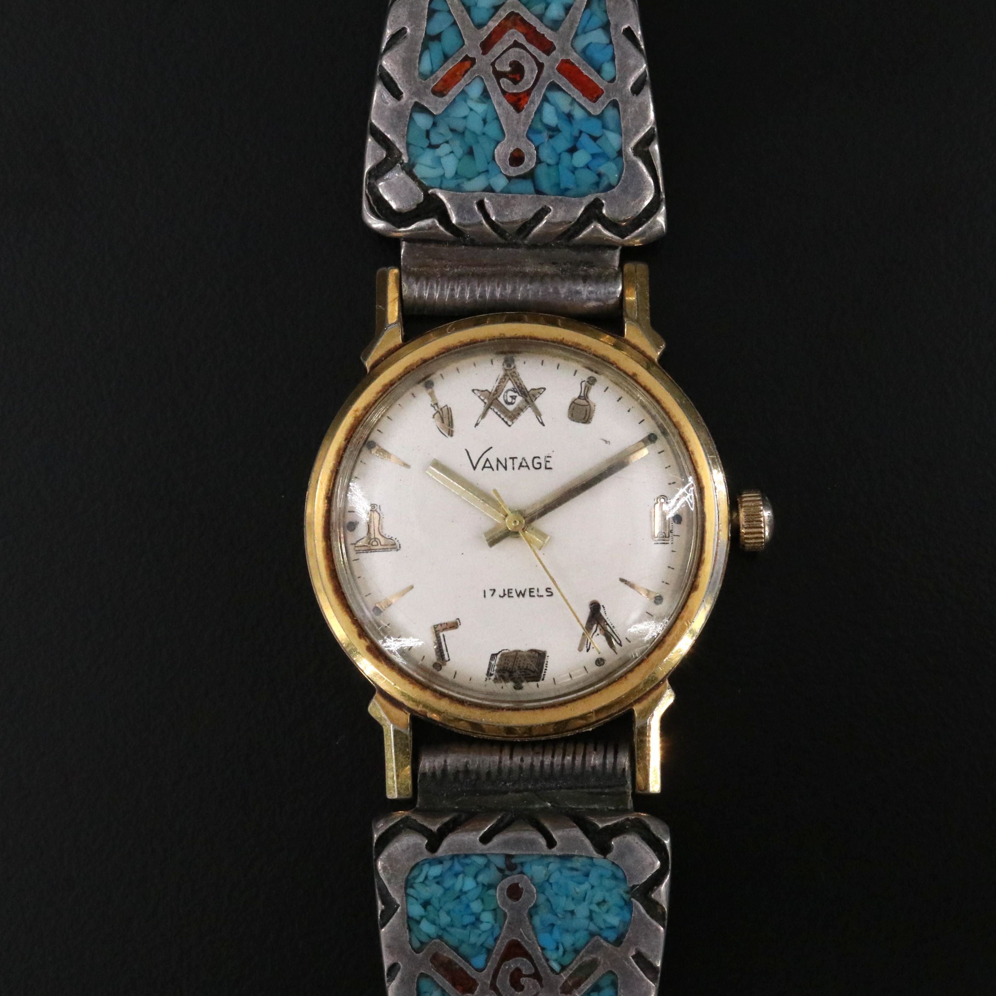 Vantage Masonic Dial and Band Accents Stem Wind Watch