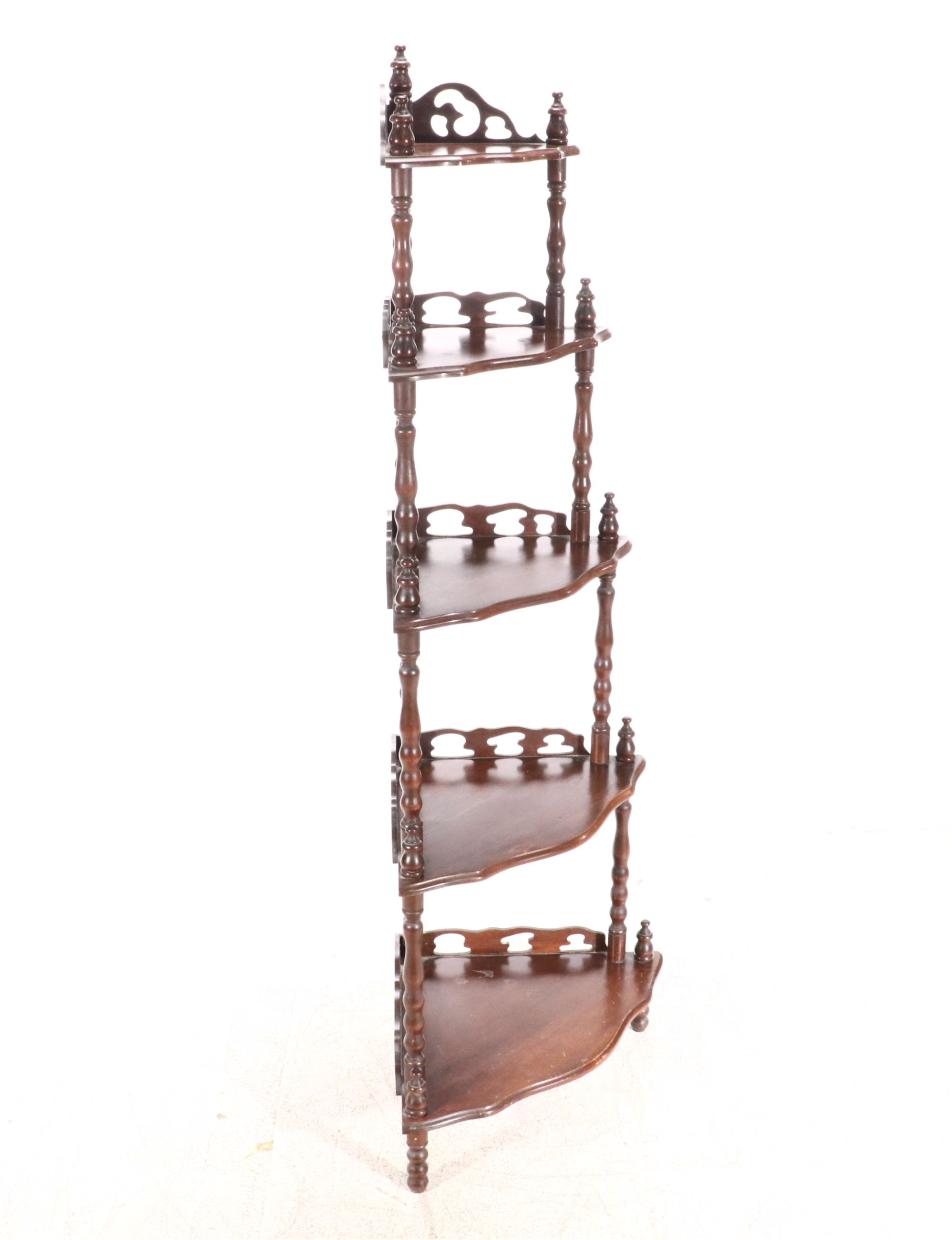 Victorian Style Walnut Corner Étagère, Mid-20th Century