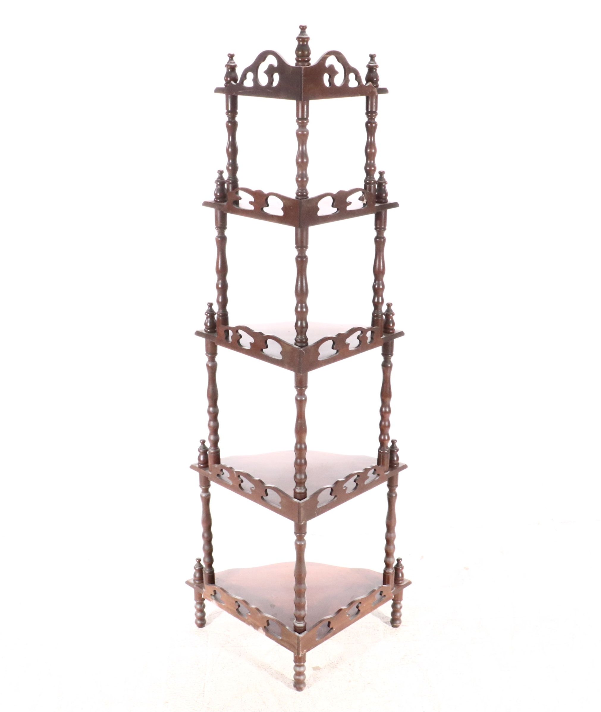 Victorian Style Walnut Corner Étagère, Mid-20th Century