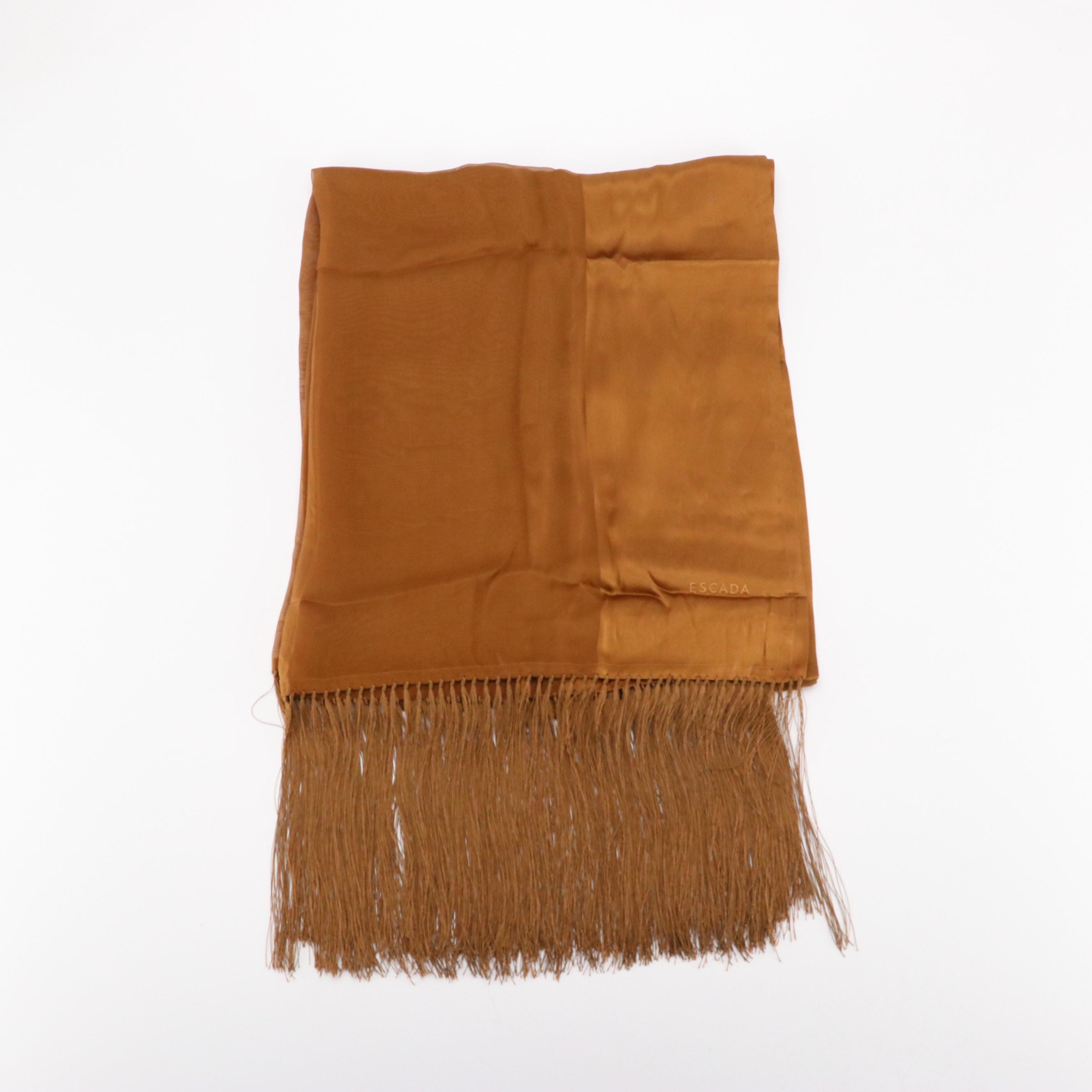 Escada Copper Silk Fringe Scarf Shawl, With Tags