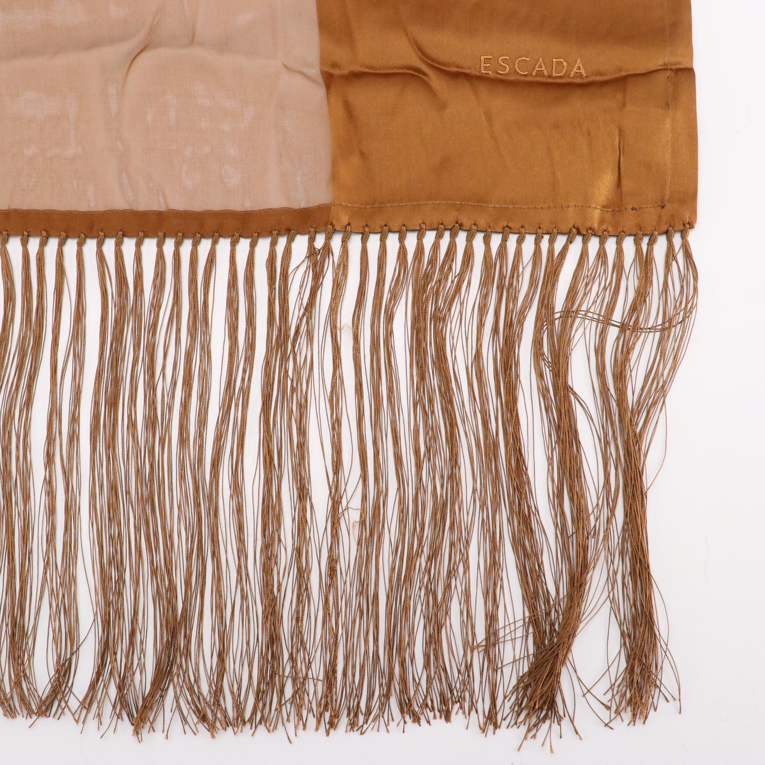 Escada Copper Silk Fringe Scarf Shawl, With Tags