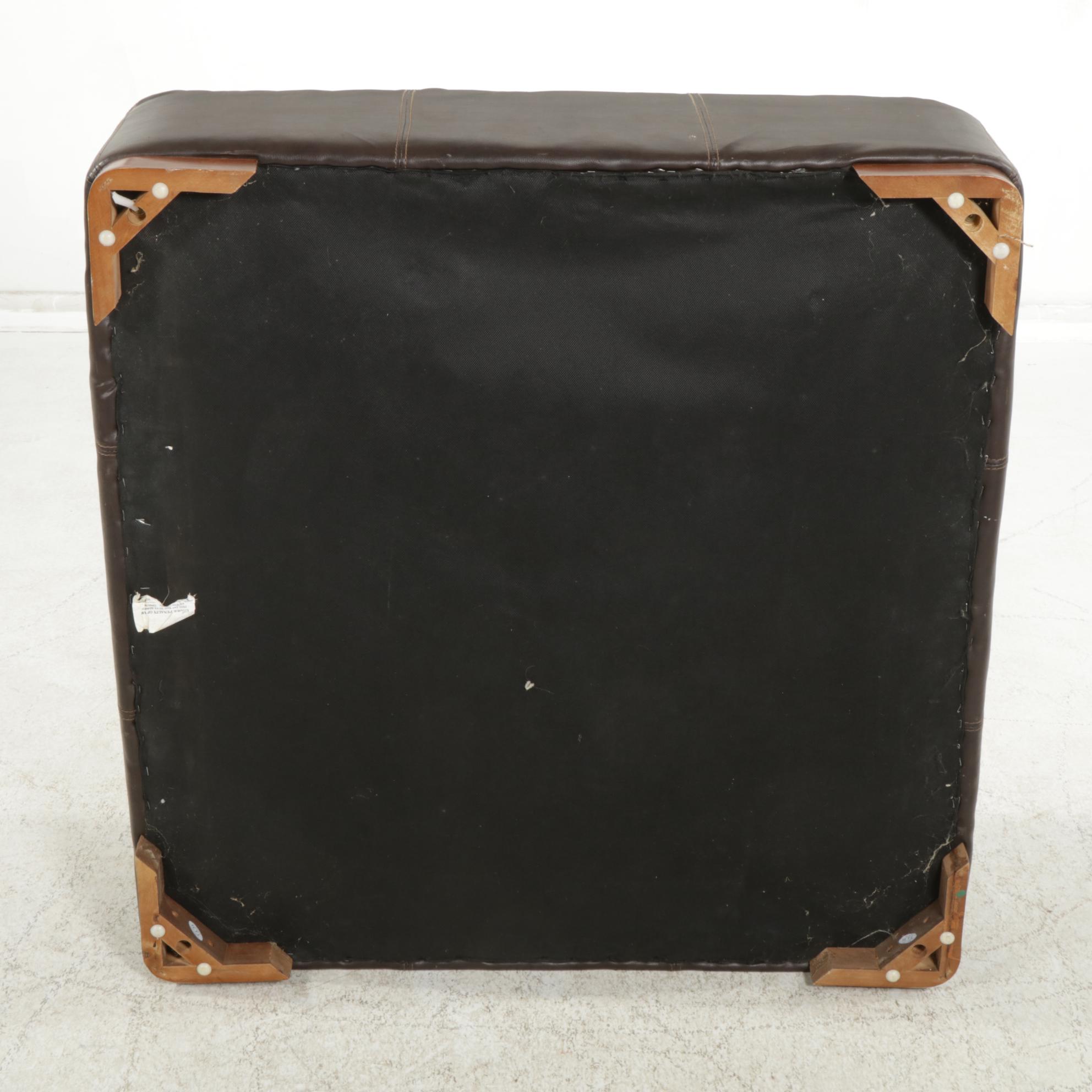 HTL Square Leather Upholstered Ottoman, 21st Century