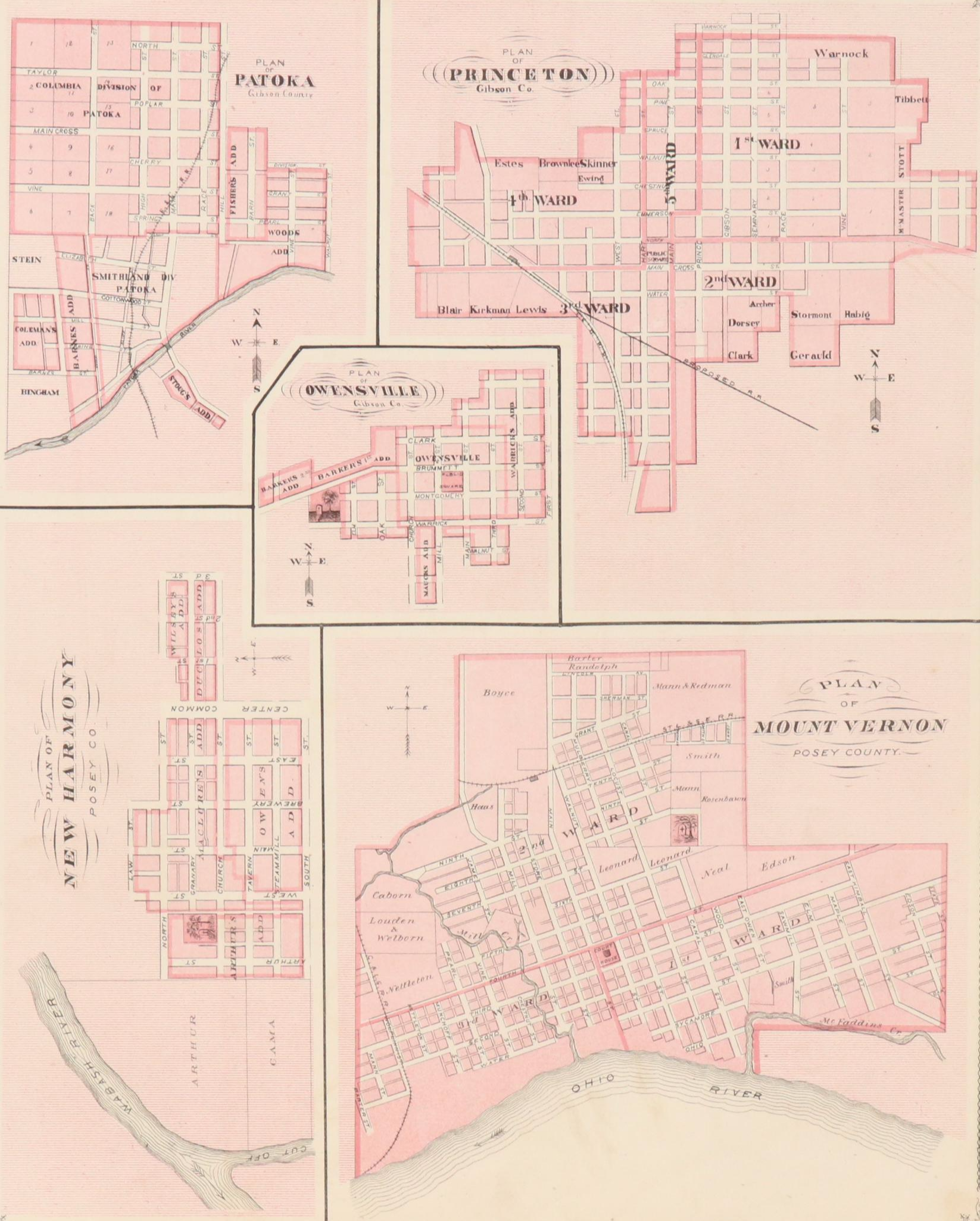 A. T. Andreas Wax Engraving "Map of Vanderburgh County" and City Maps, 1876