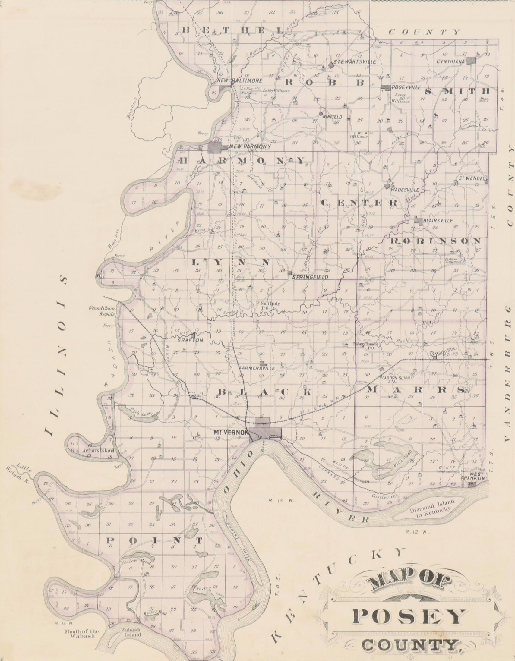 A. T. Andreas Wax Engraving "Map of Vanderburgh County" and City Maps, 1876
