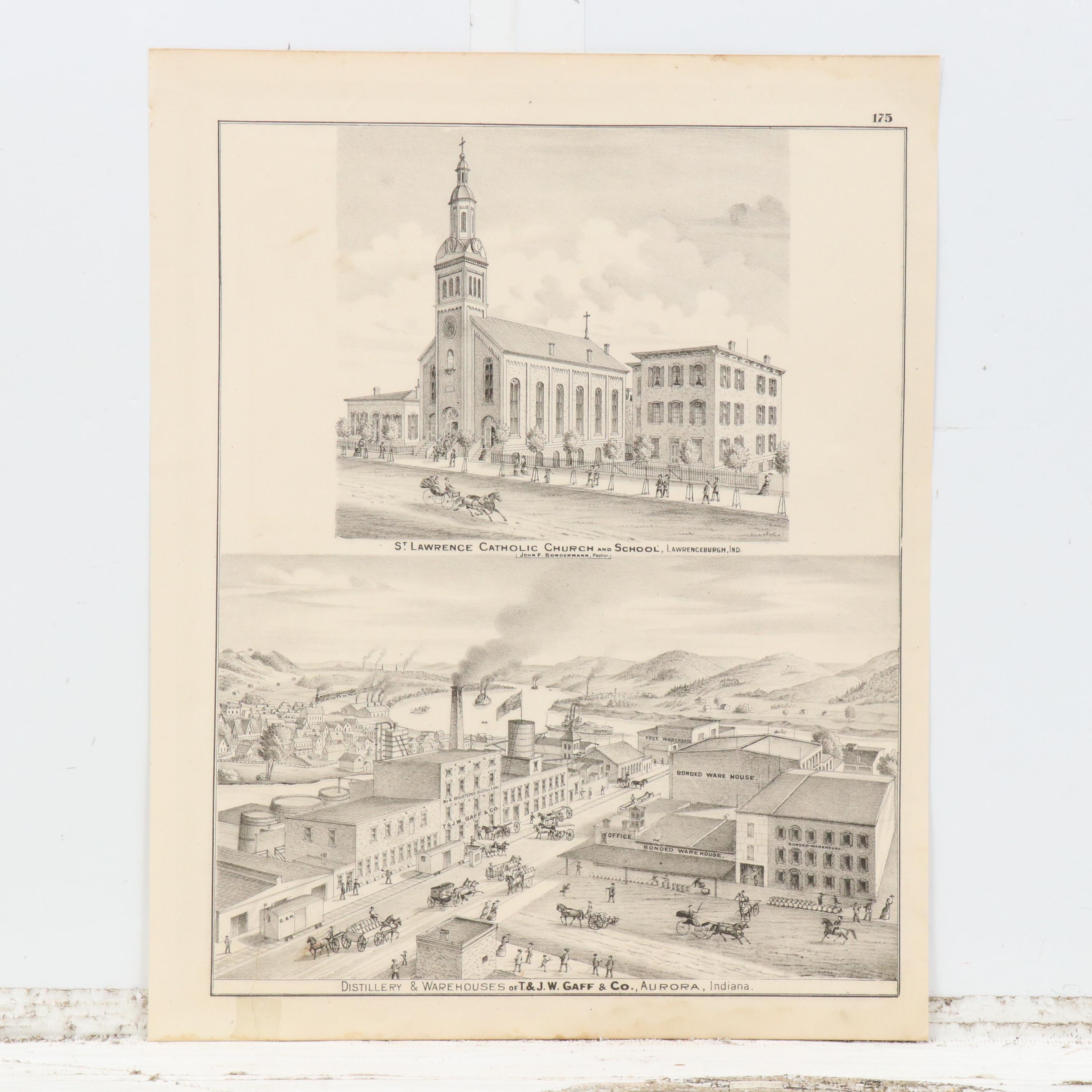 A. T. Andreas Wax Engraving "Map of Vanderburgh County" and City Maps, 1876