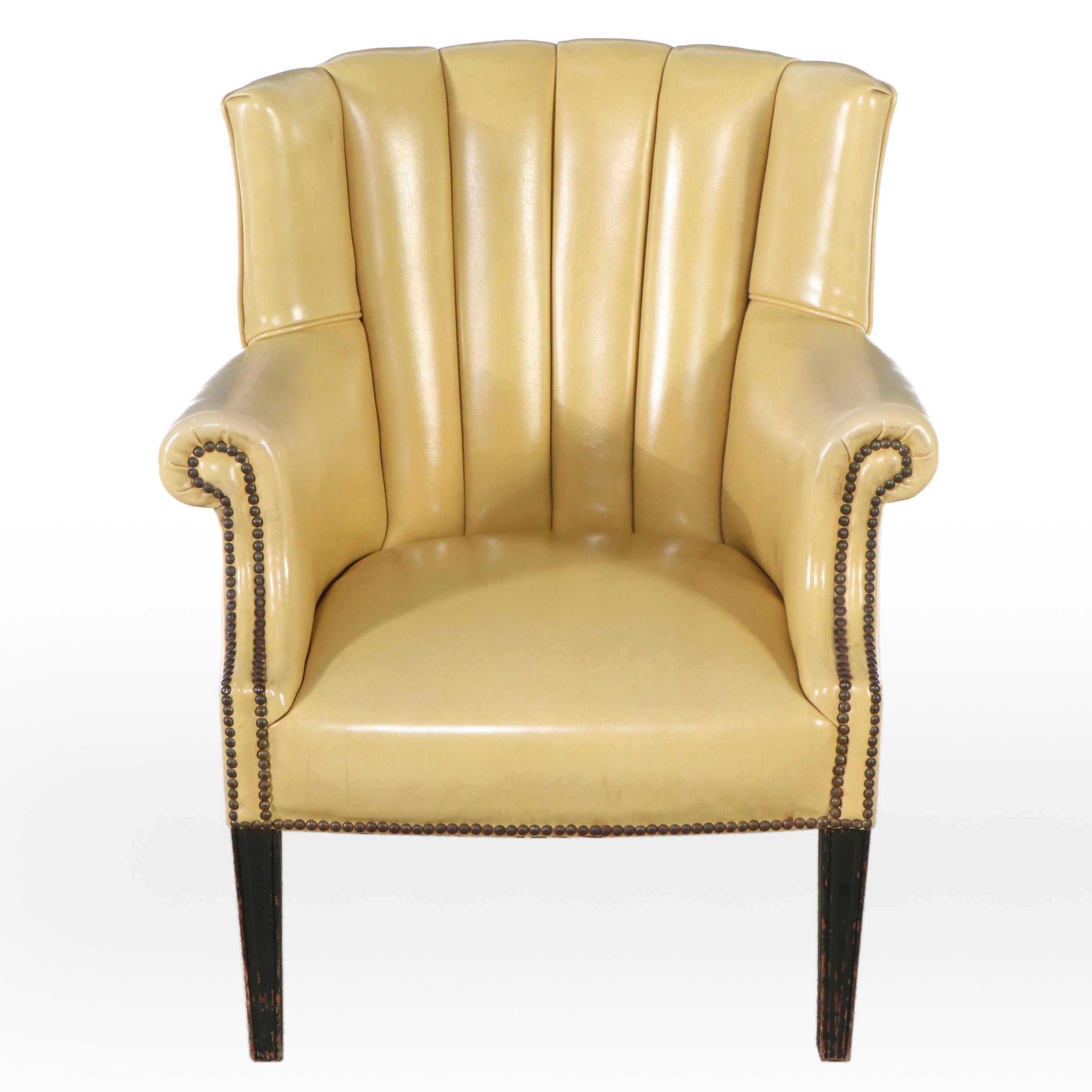 Regency Style Fluted Barrel-Back Leather Armchair