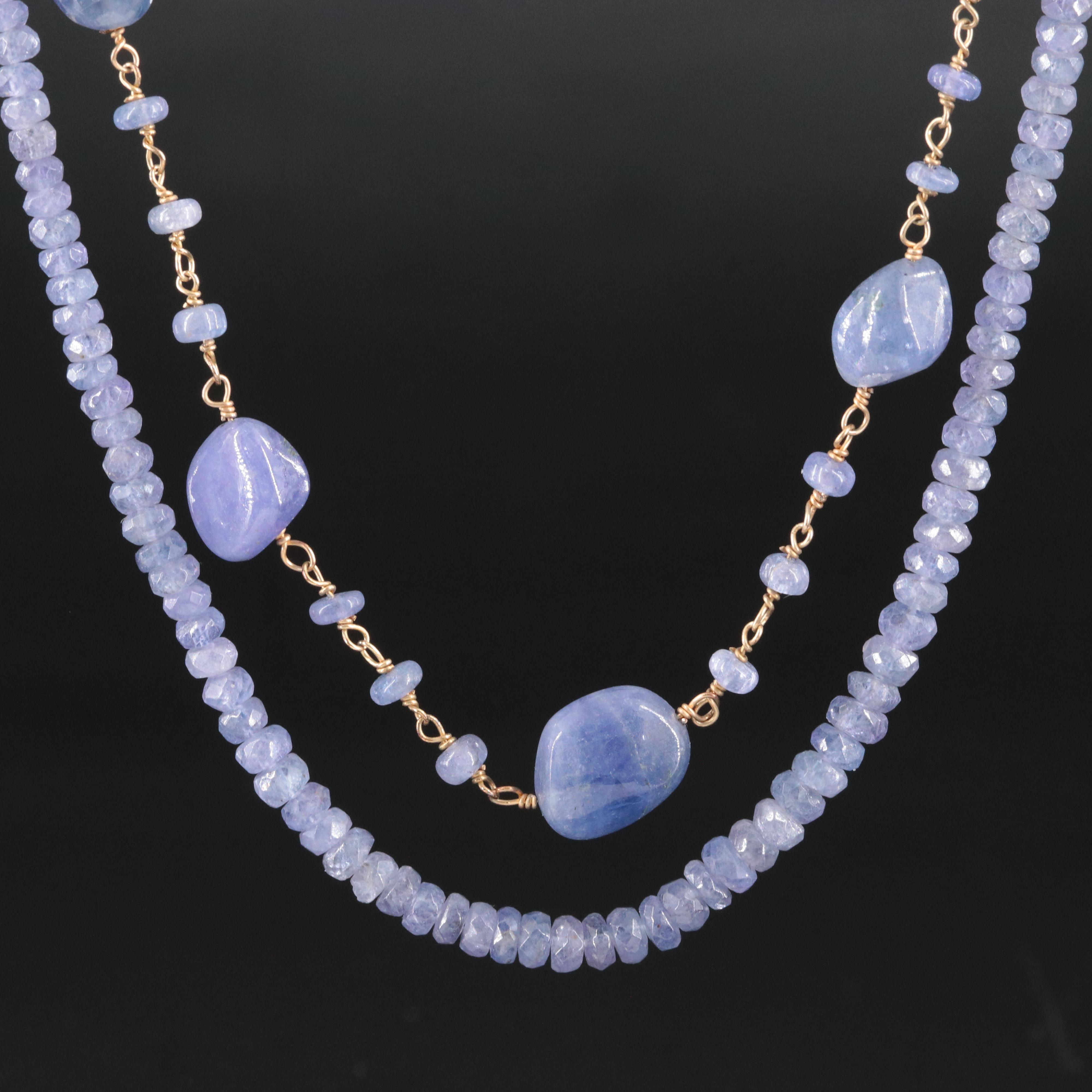 Tanzanite Bead Necklaces with Sterling and 14K