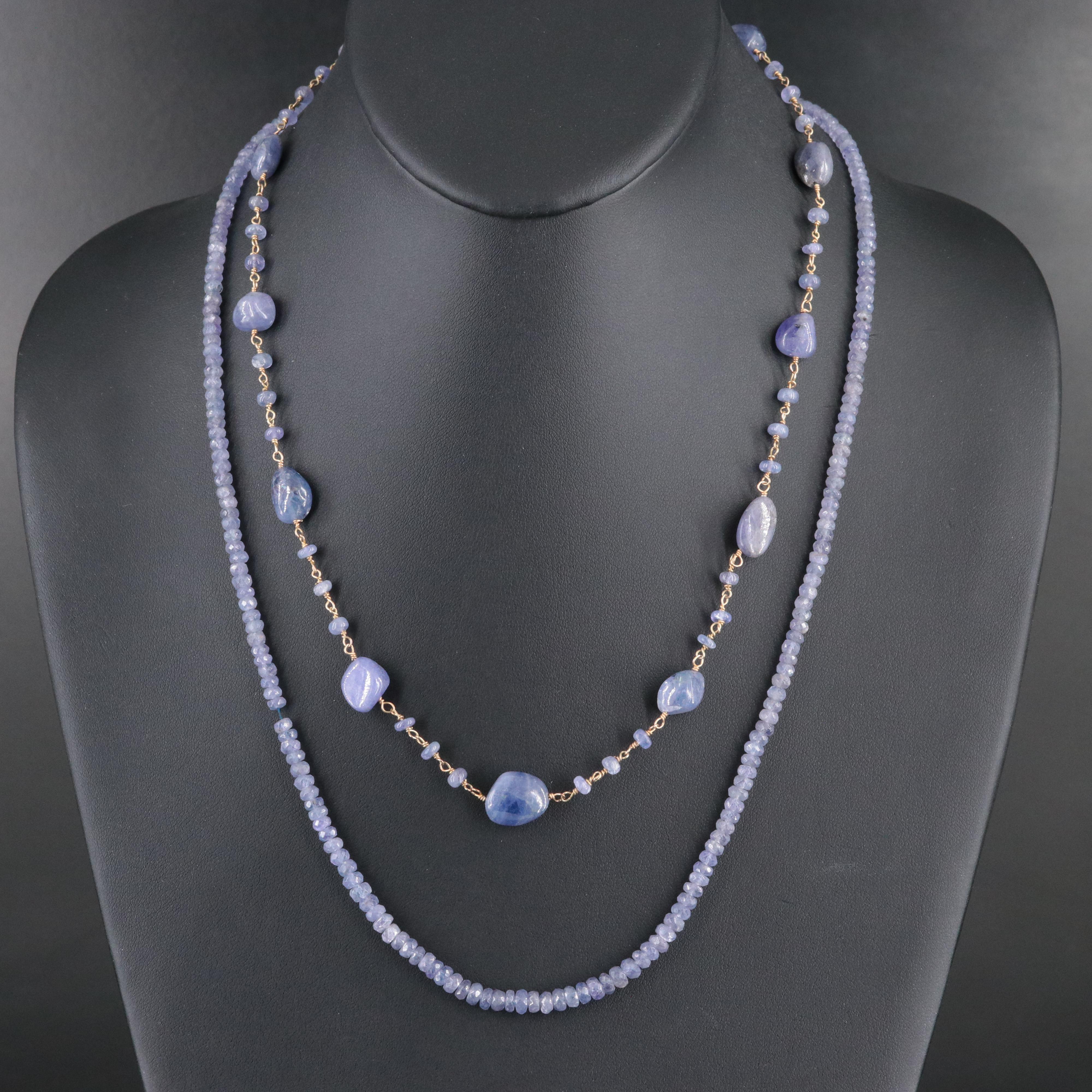 Tanzanite Bead Necklaces with Sterling and 14K
