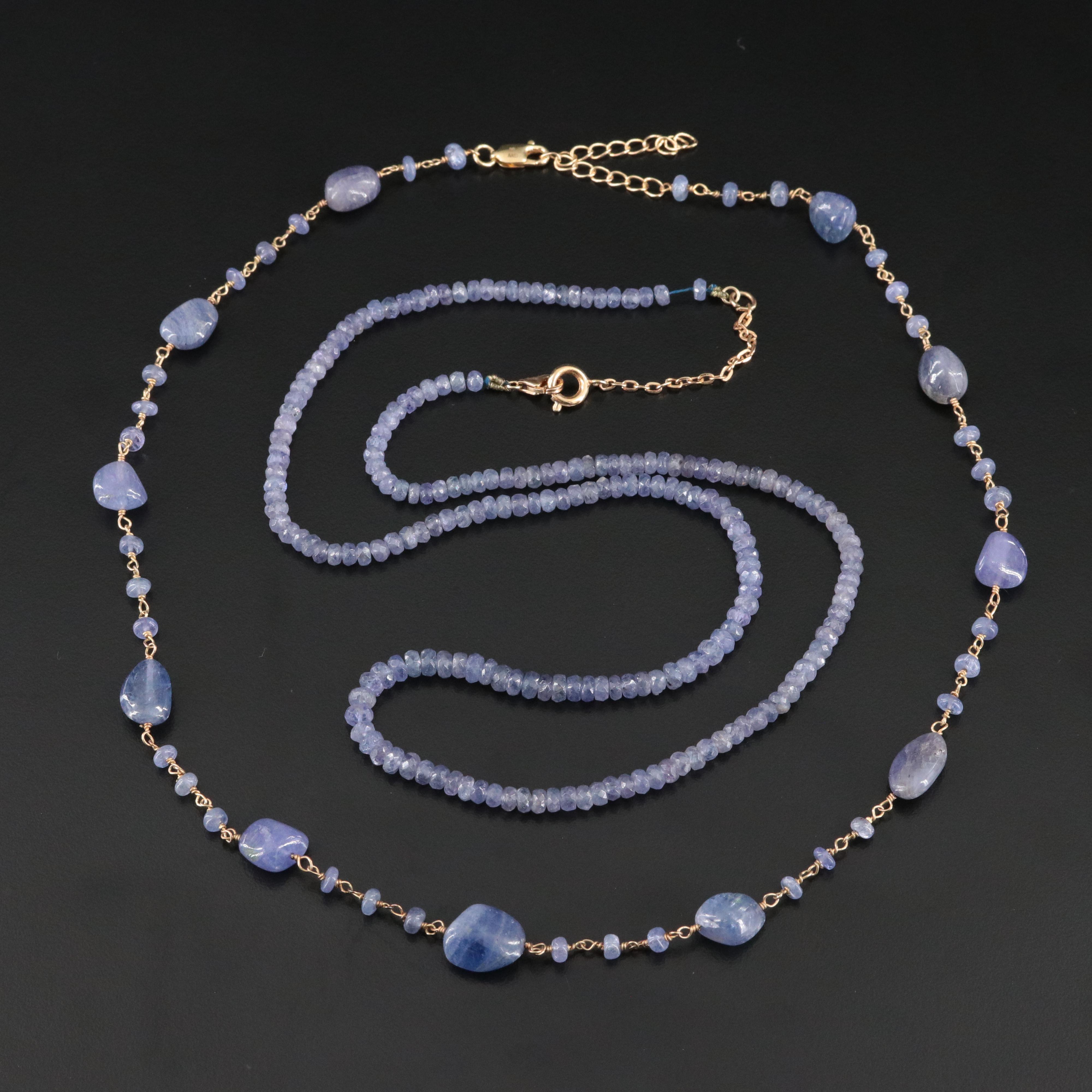 Tanzanite Bead Necklaces with Sterling and 14K