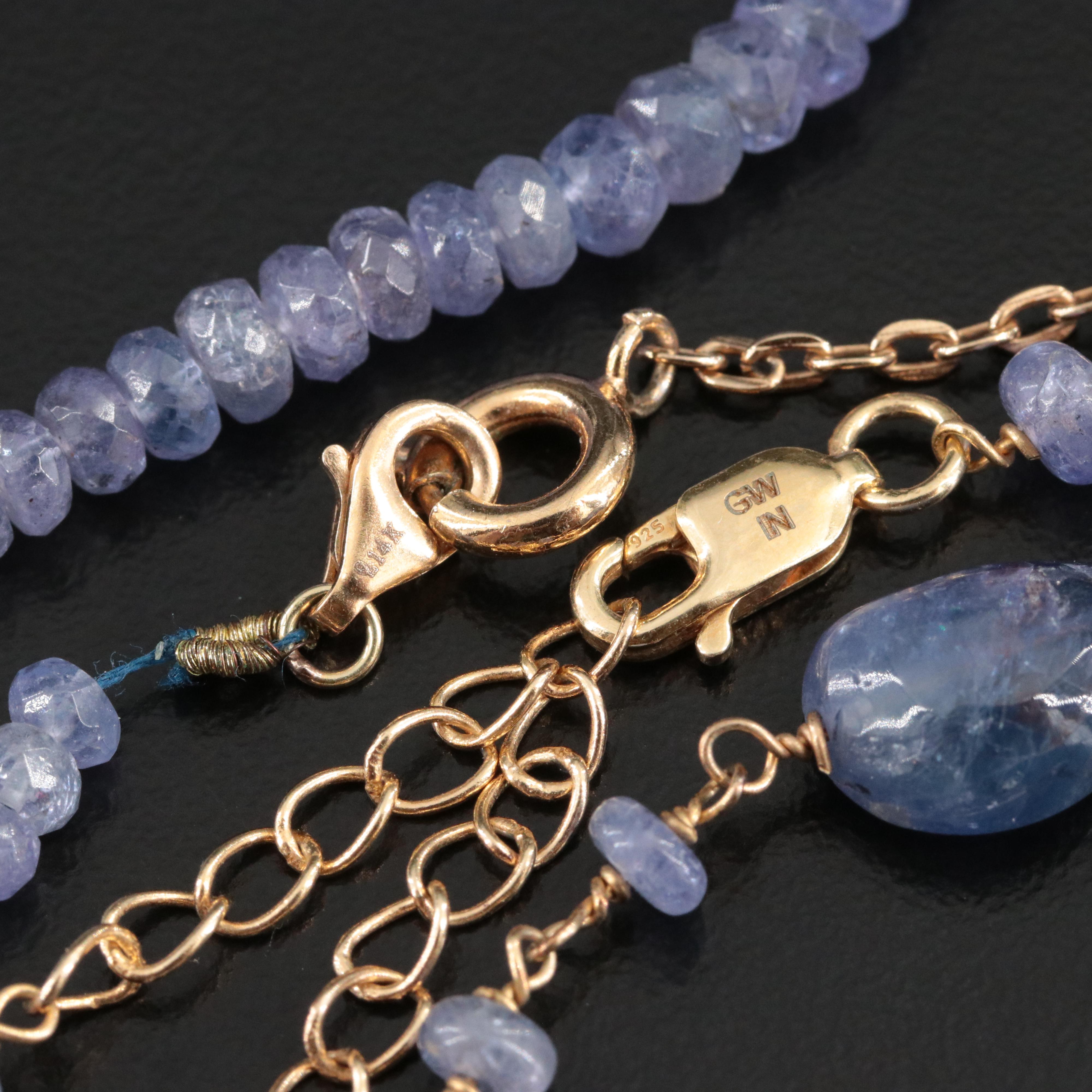 Tanzanite Bead Necklaces with Sterling and 14K