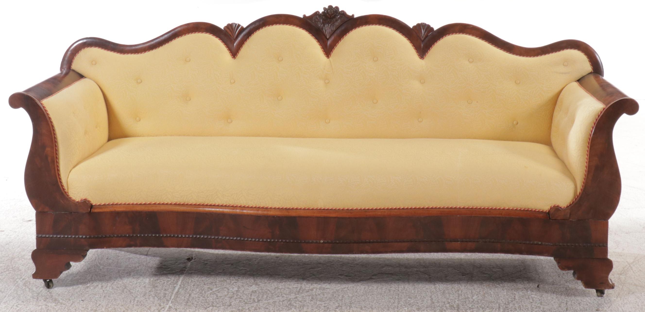 Victorian Style Mahogany Upholstered Sofa