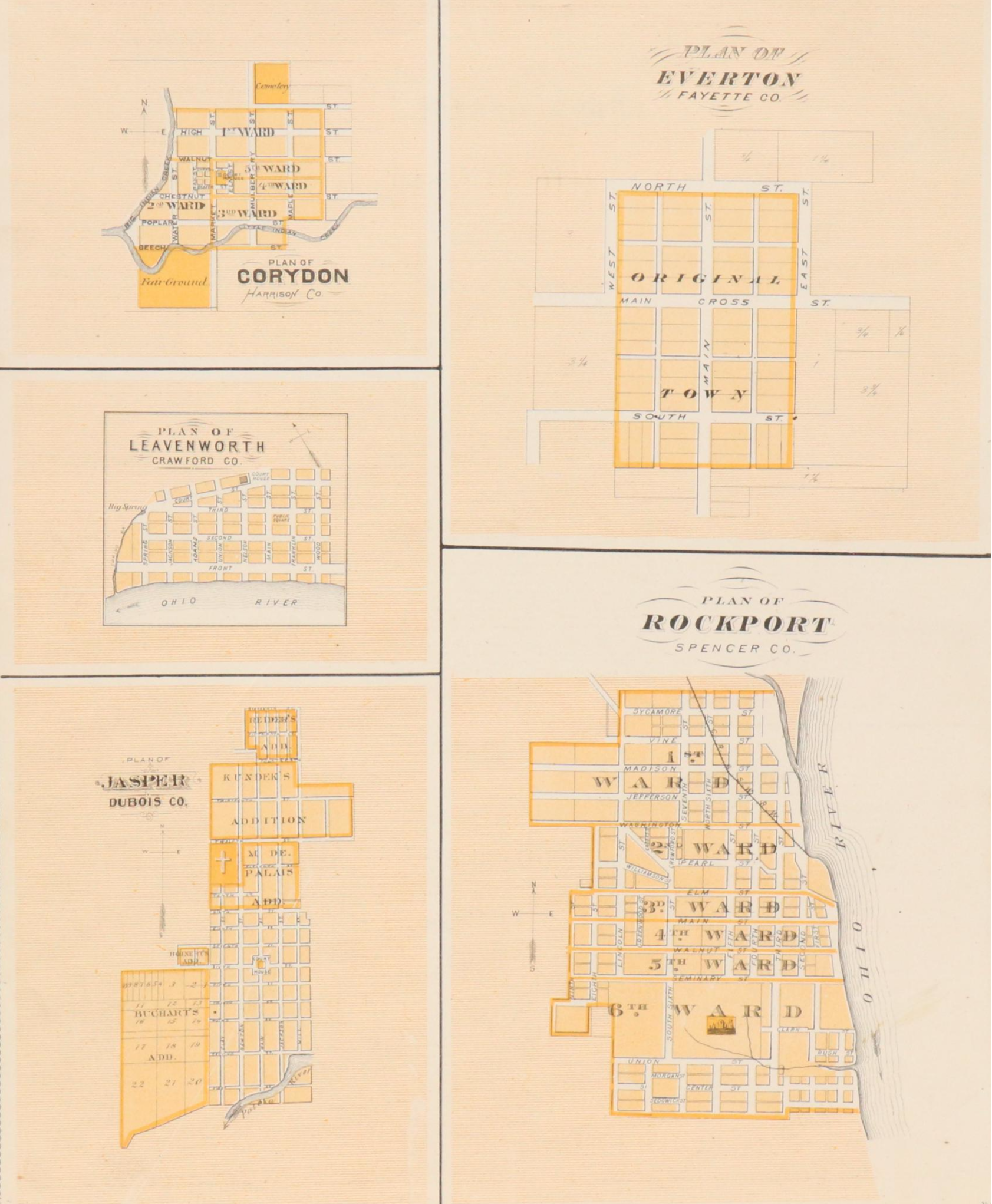 Alfred Theodore Andreas Wax Engraving "Map of Orange County" and City Maps, 1876