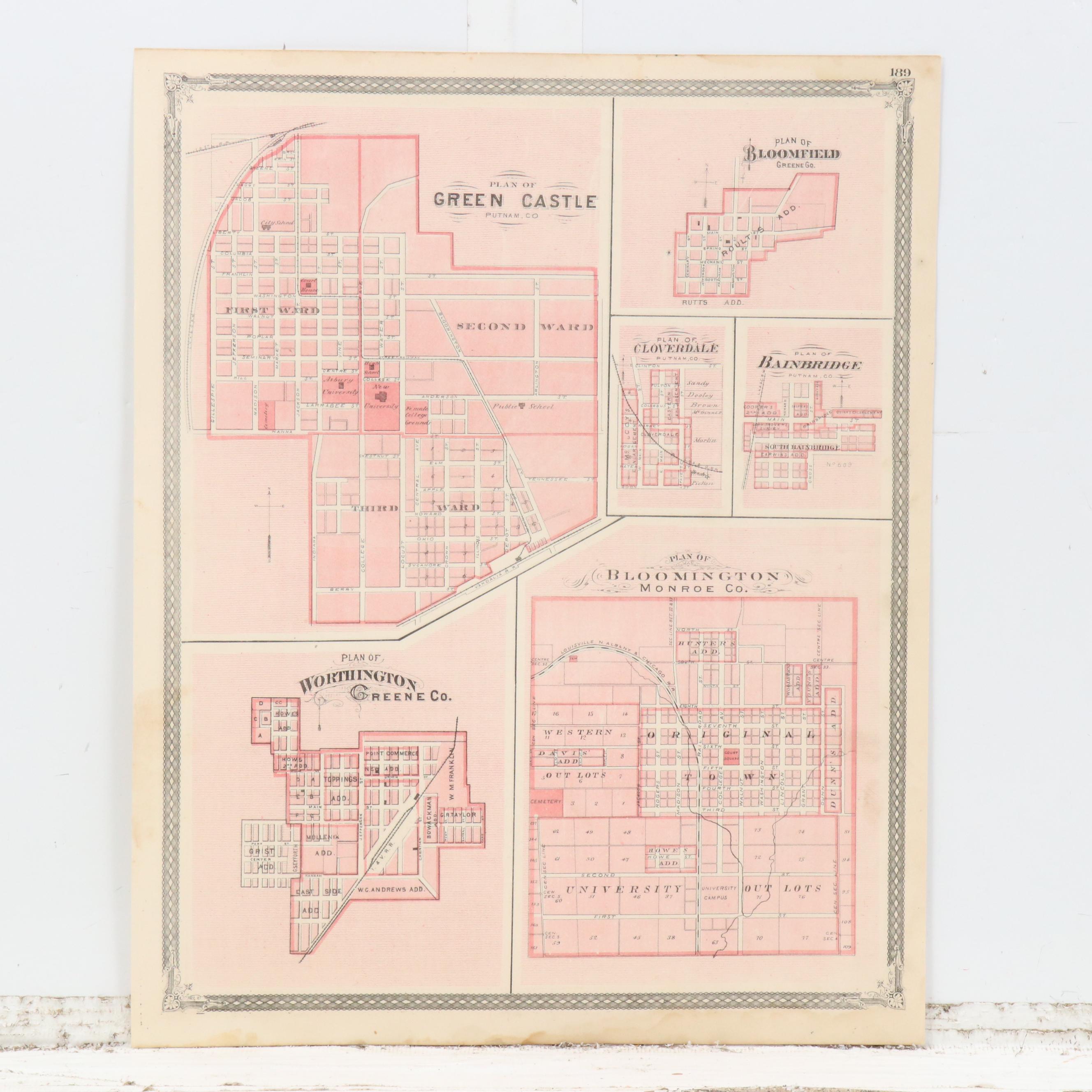 Alfred Theodore Andreas Wax Engraving "Map of Orange County" and City Maps, 1876