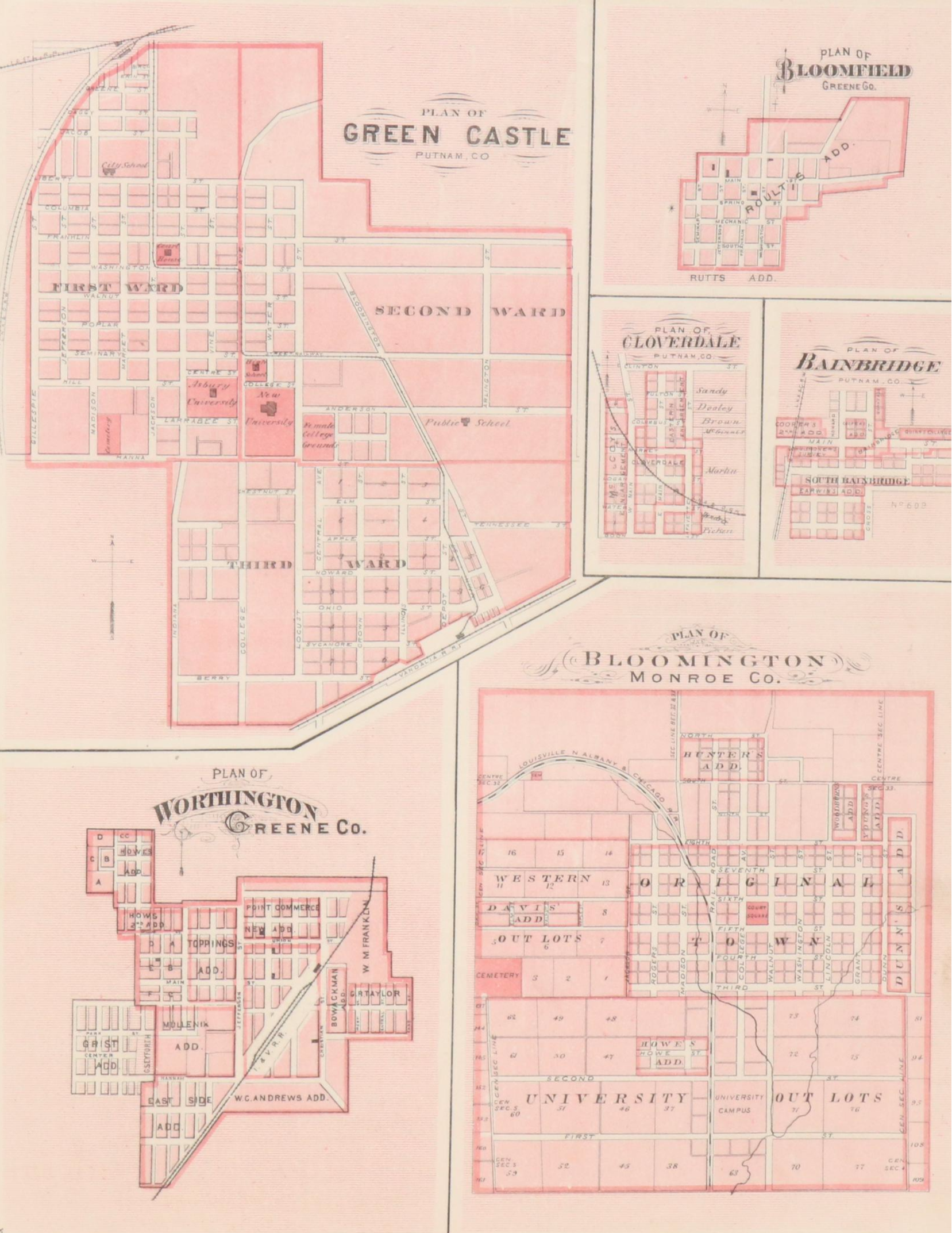 Alfred Theodore Andreas Wax Engraving "Map of Orange County" and City Maps, 1876