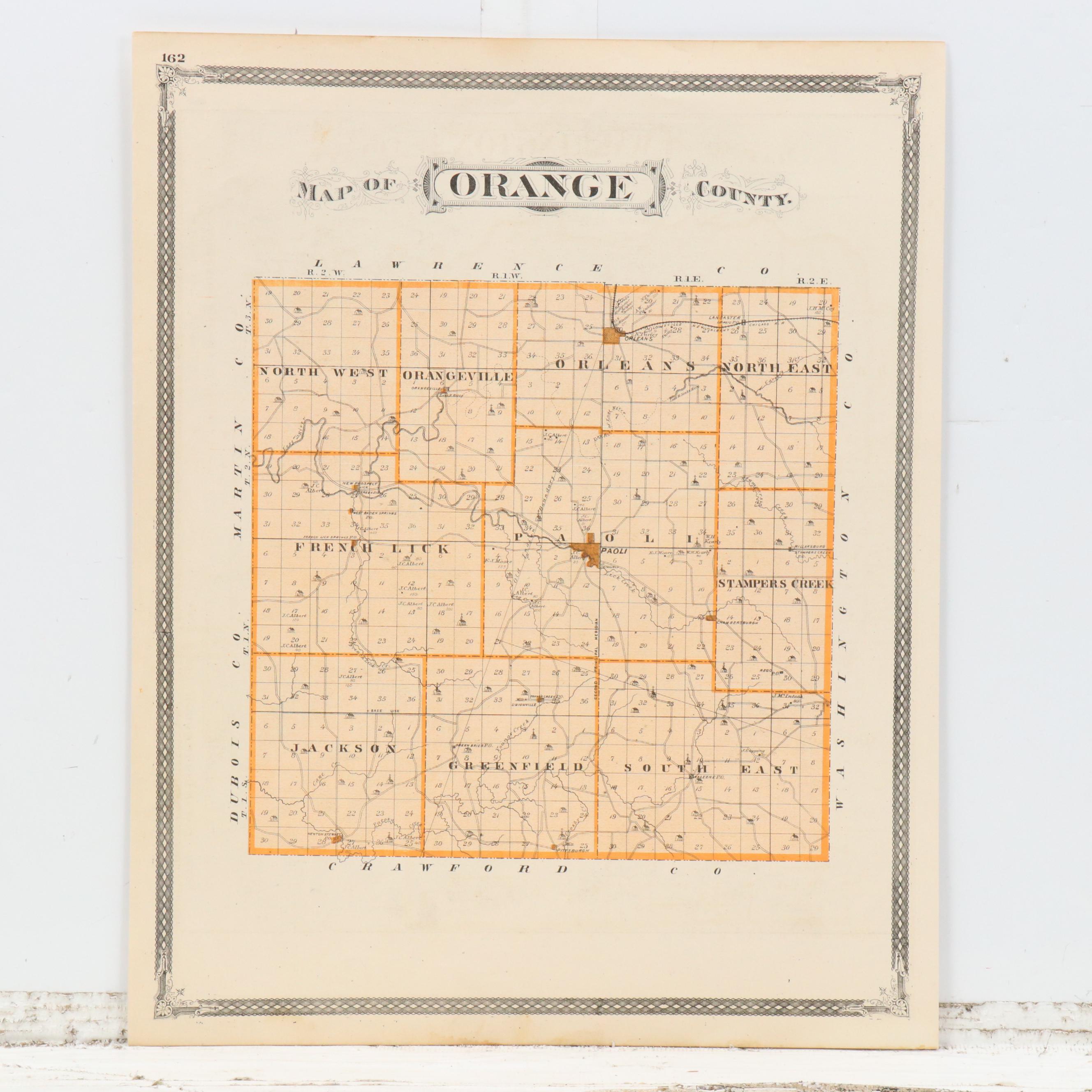 Alfred Theodore Andreas Wax Engraving "Map of Orange County" and City Maps, 1876