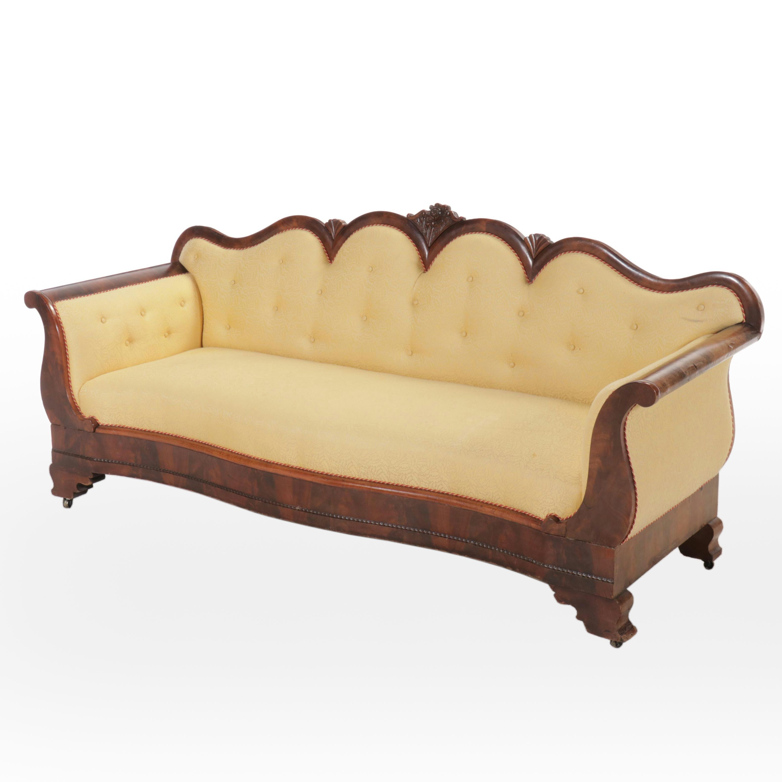 Victorian Style Mahogany Upholstered Sofa