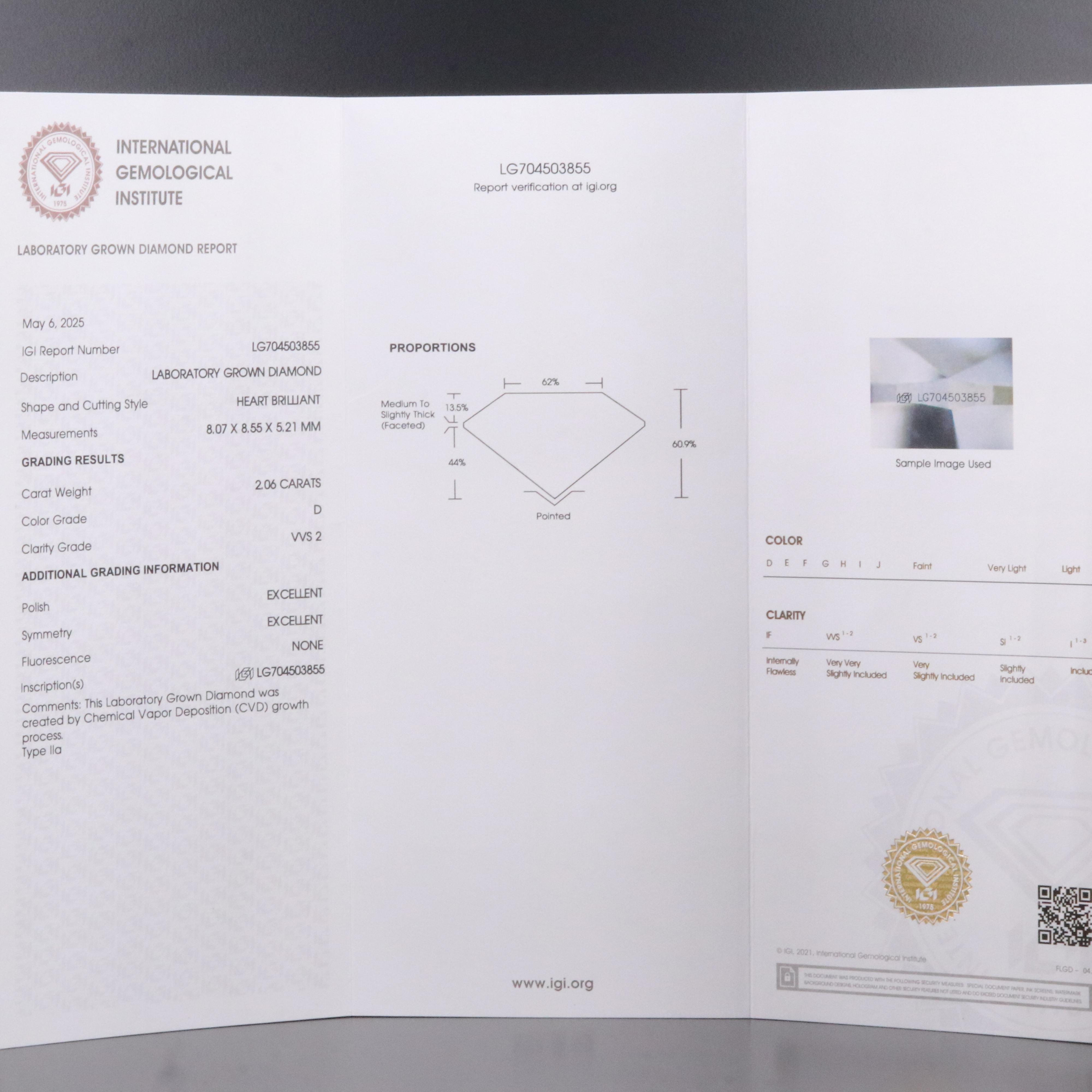 Platinum 4.11 CTW Lab Grown Diamond Heart Stud Earrings with IGI Reports