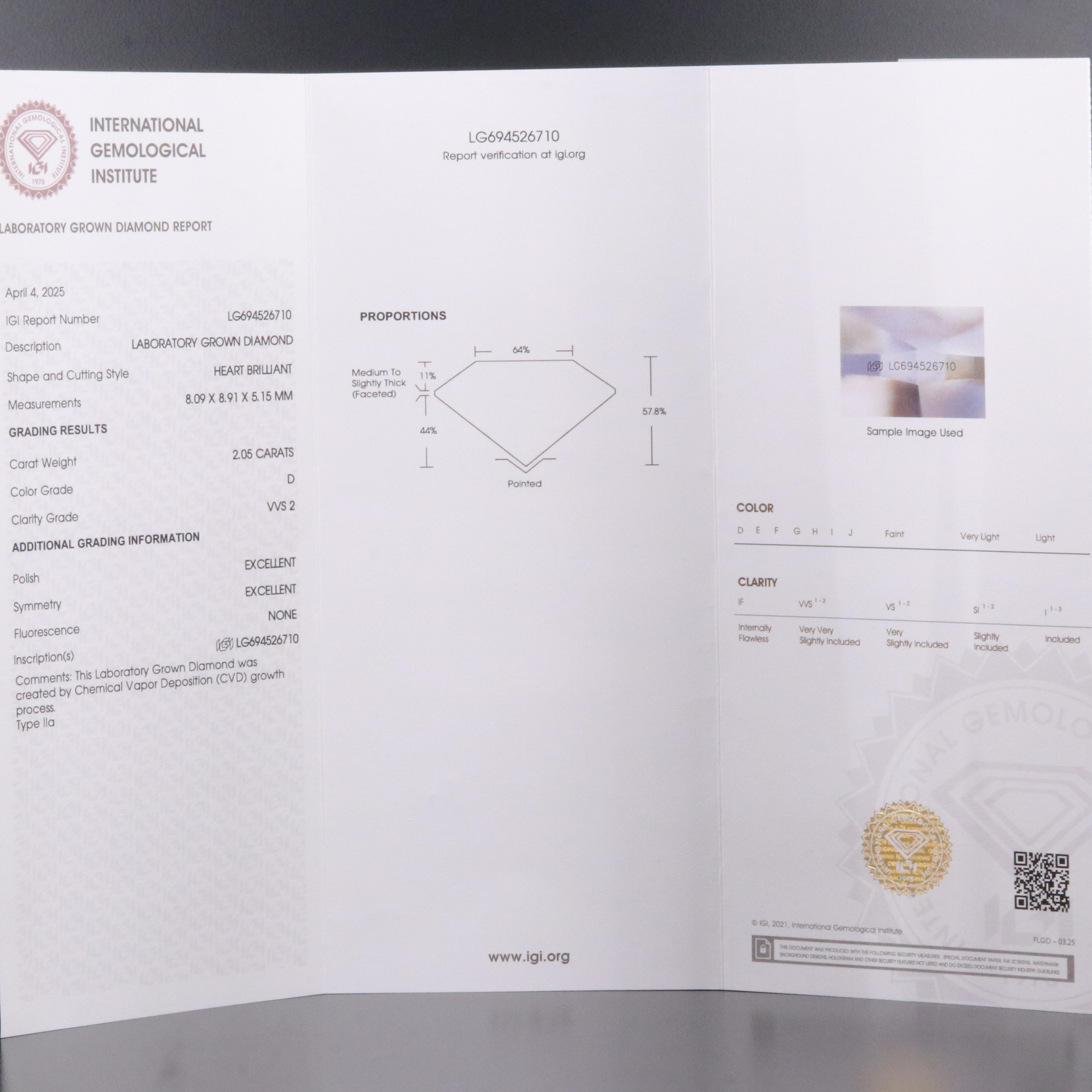 Platinum 4.11 CTW Lab Grown Diamond Heart Stud Earrings with IGI Reports