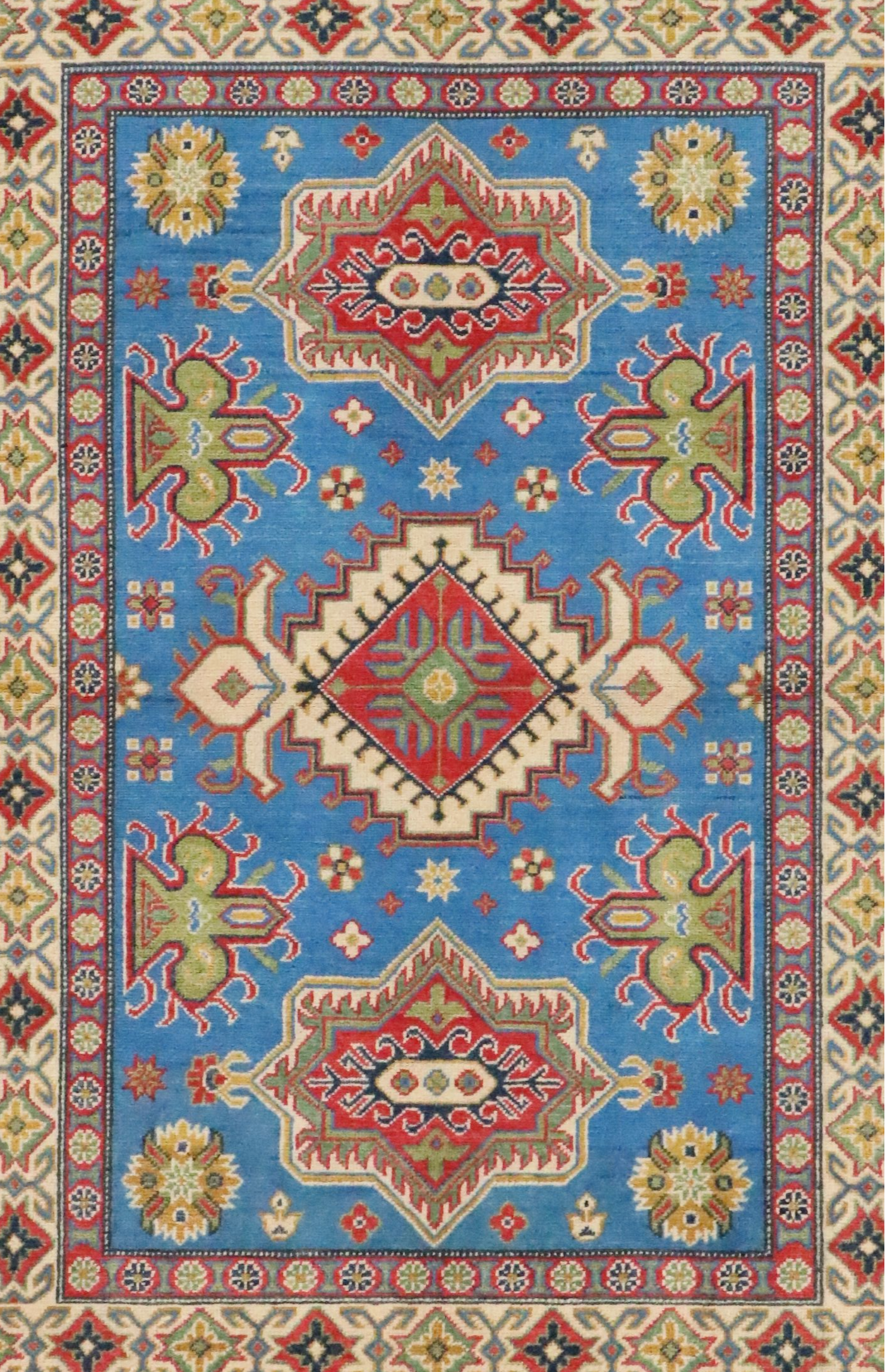 3'11 x 5'9 Hand-Knotted Afghan Kazak Area Rug