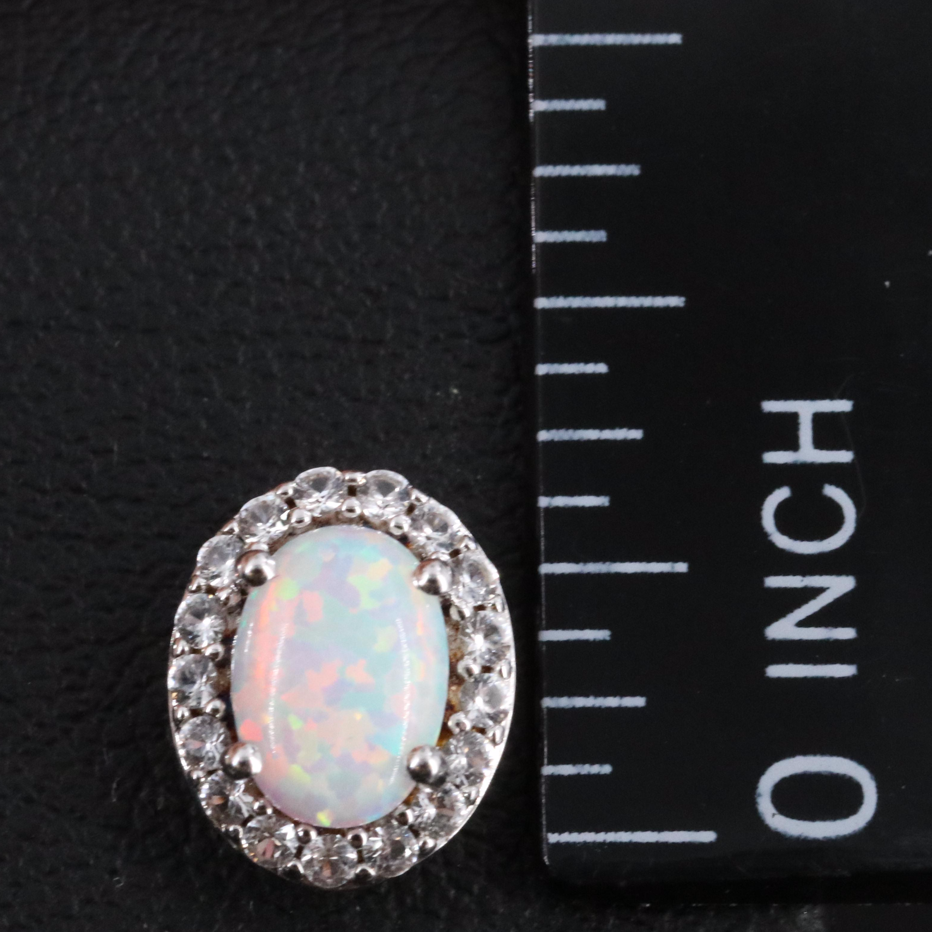 Sterling Opal and White Sapphire Stud Earrings