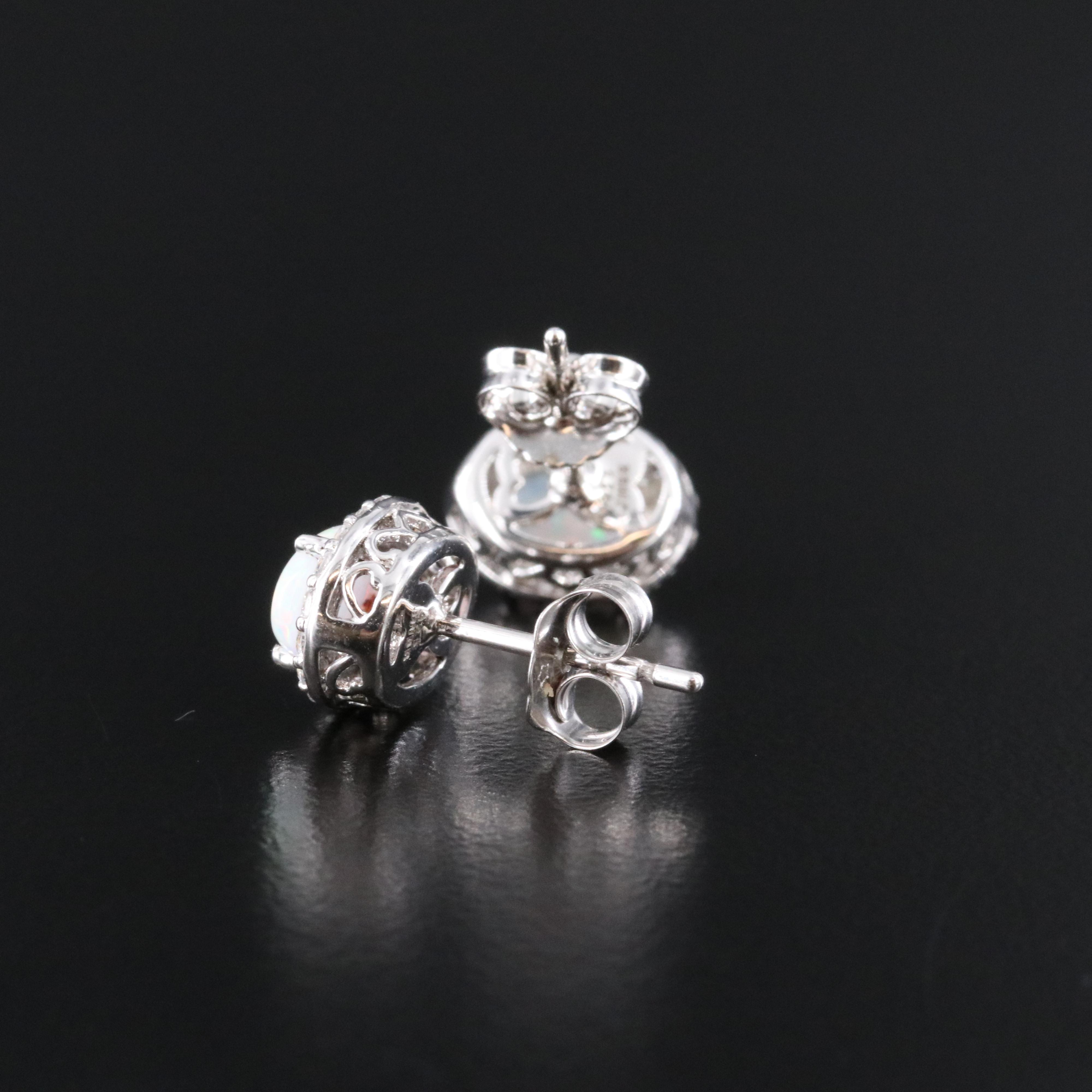 Sterling Opal and White Sapphire Stud Earrings