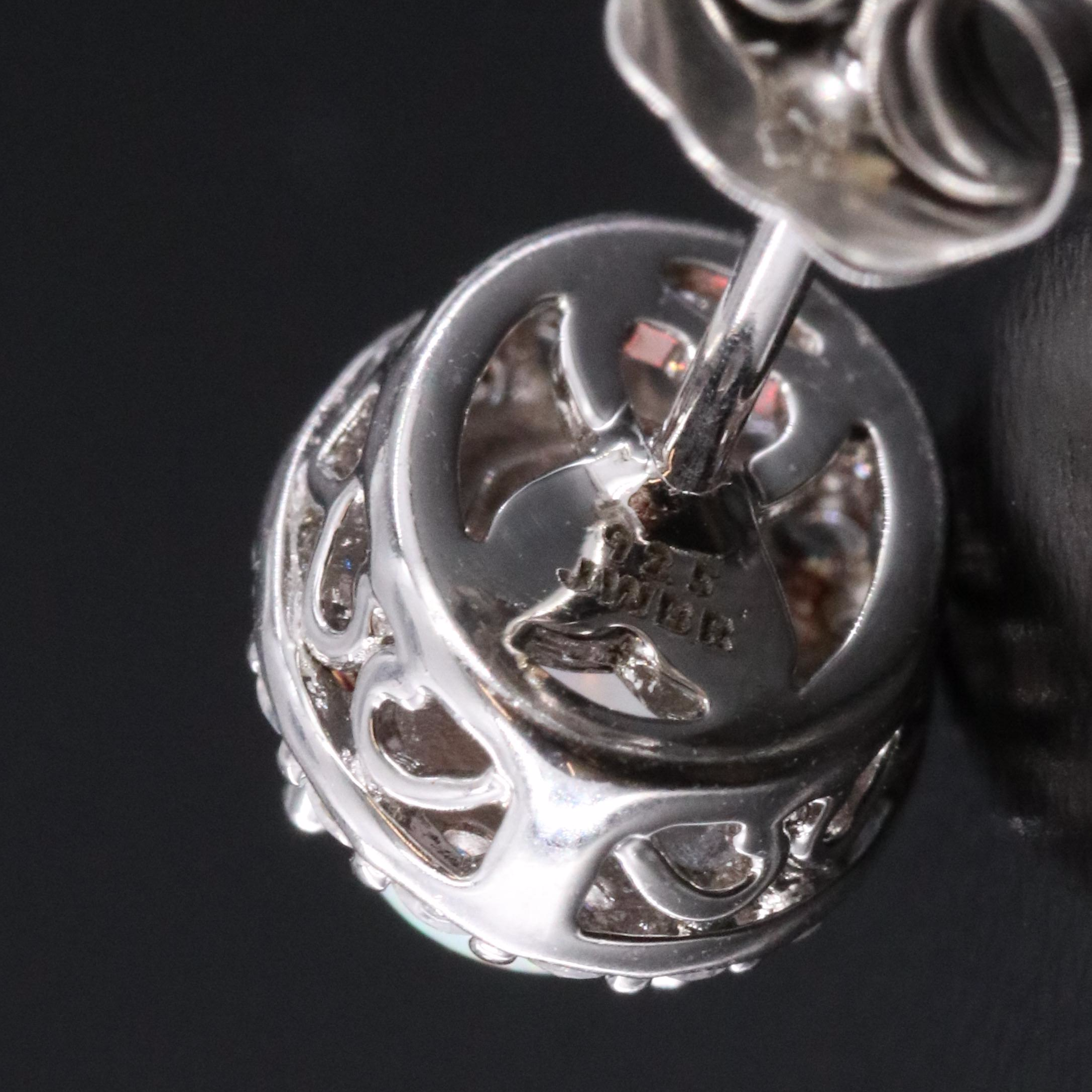 Sterling Opal and White Sapphire Stud Earrings