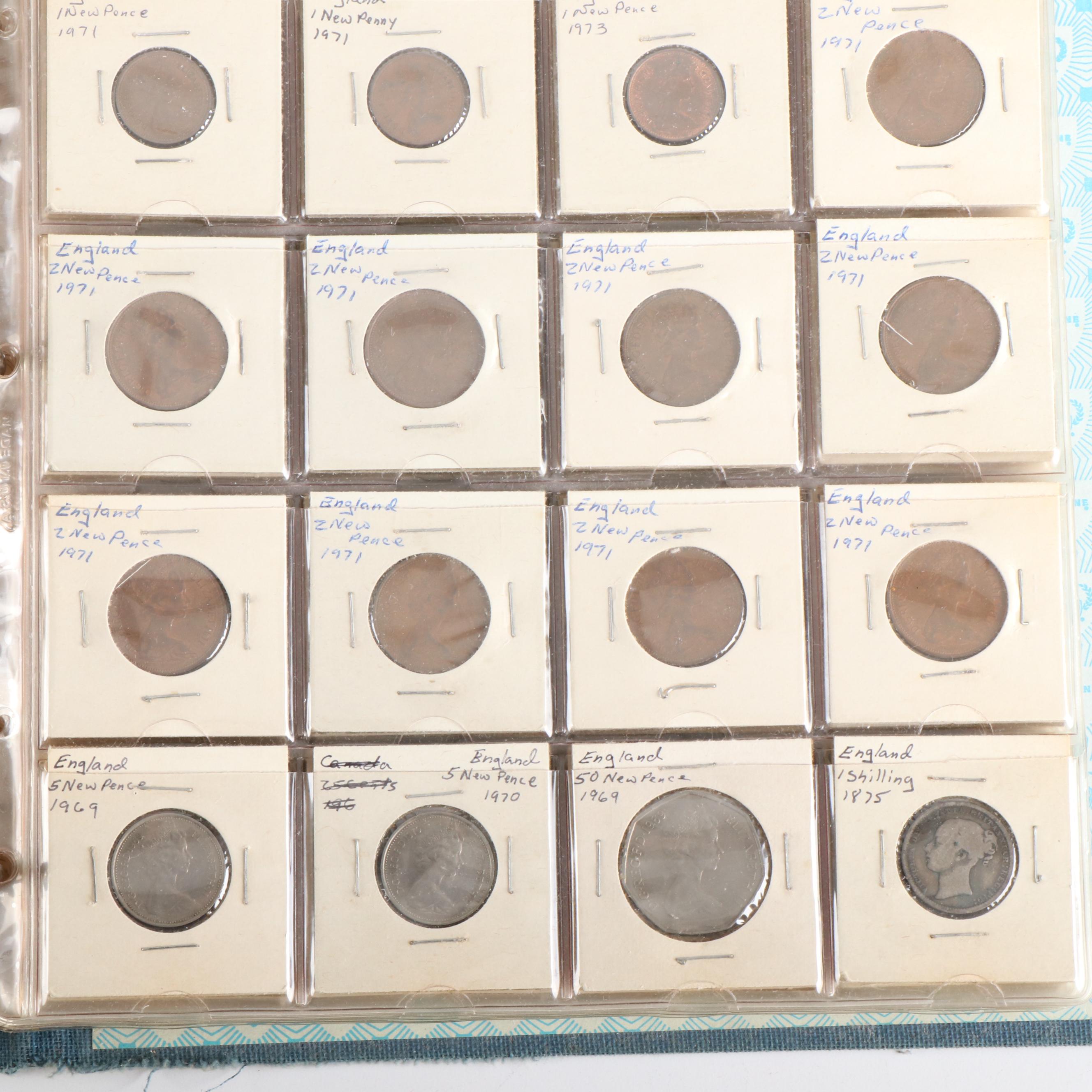 Two Albums with More Than 325 Foreign Coins with Some Silver
