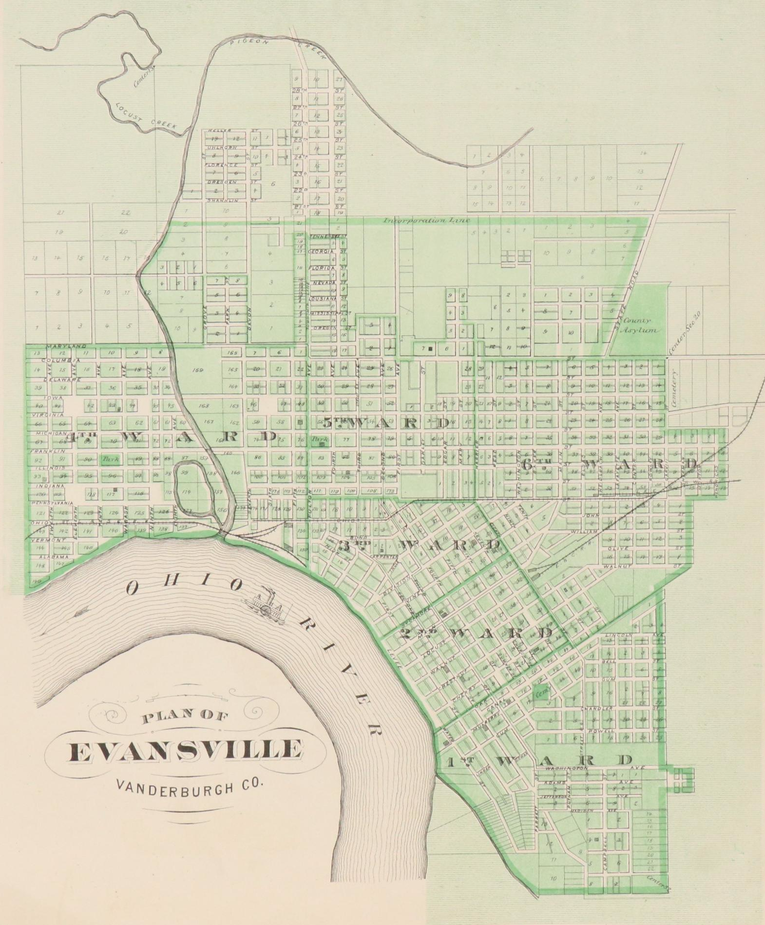 A. T. Andreas Wax Engraving "Map of Vanderburgh County" and City Maps, 1876