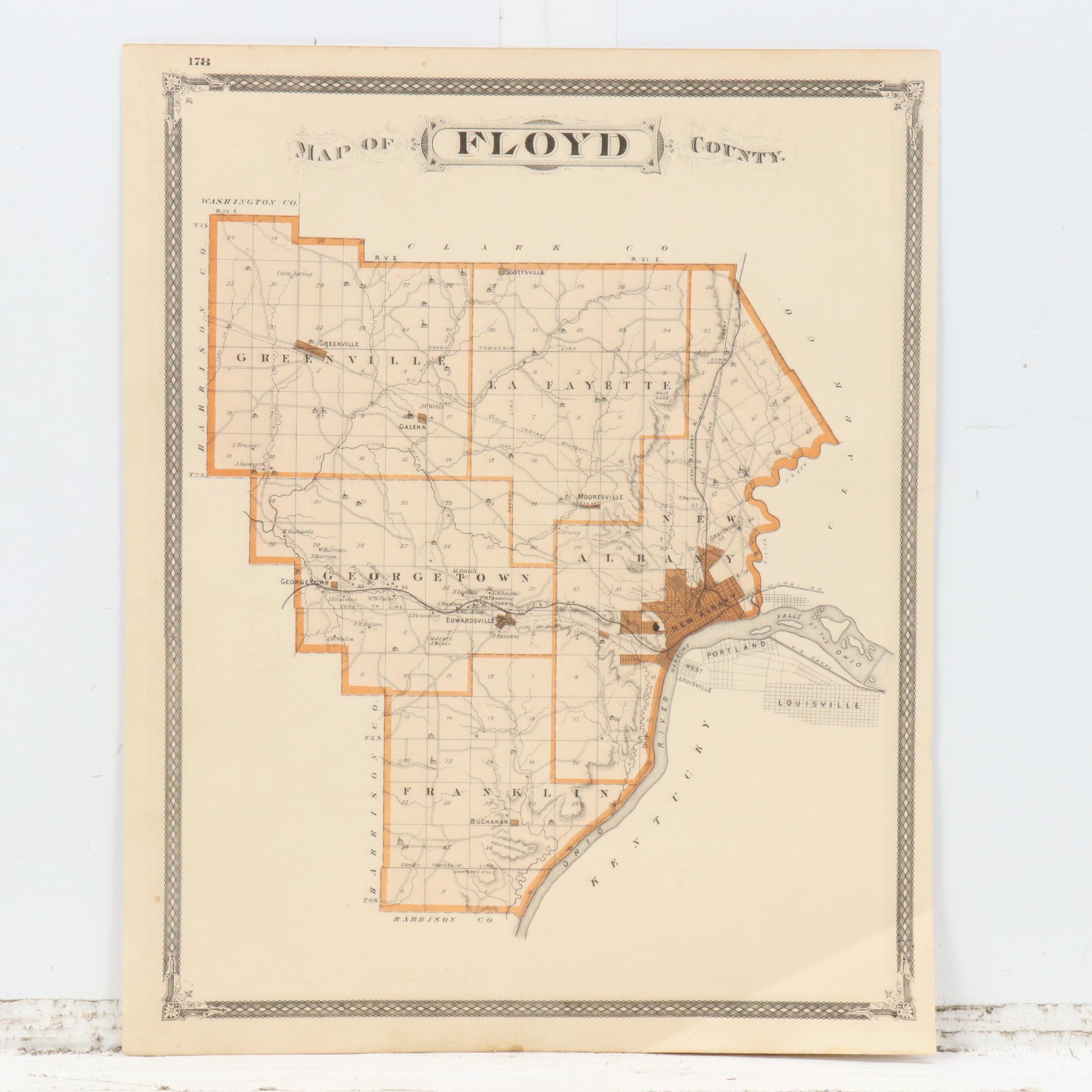 A. T. Andreas Wax Engraving "Map of Vanderburgh County" and City Maps, 1876