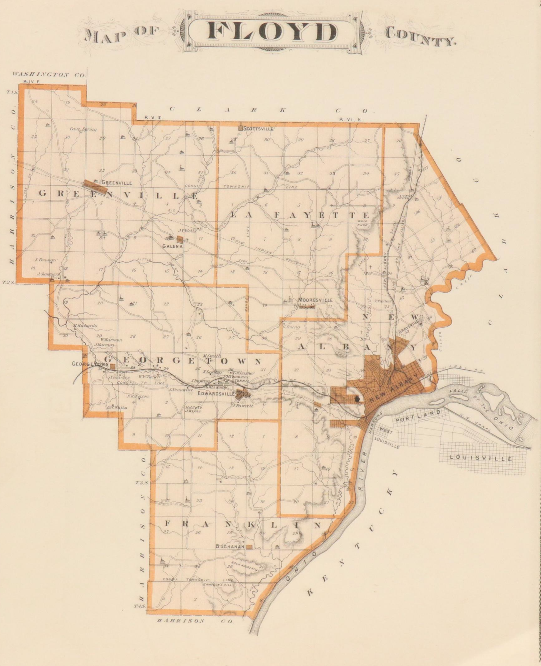 A. T. Andreas Wax Engraving "Map of Vanderburgh County" and City Maps, 1876